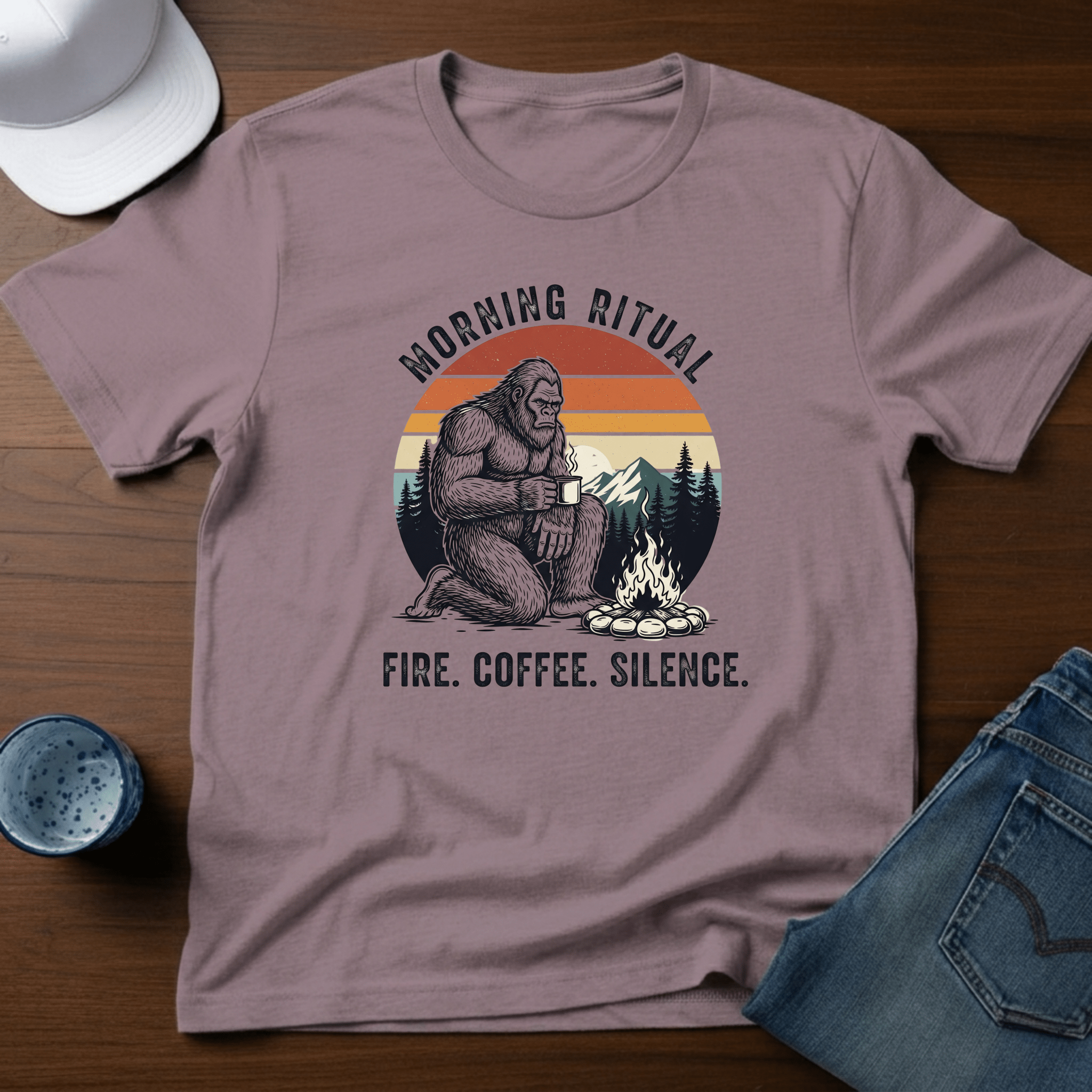 Morning Ritual Fire. Coffee. Silence. T-Shirt - Deadpan Outdoors Co.