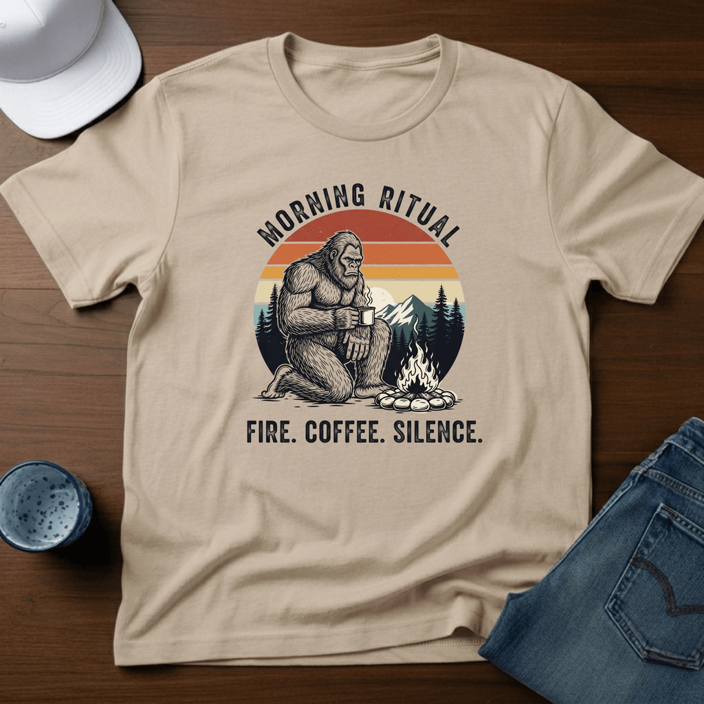 Morning Ritual Fire. Coffee. Silence. T-Shirt - Deadpan Outdoors Co.