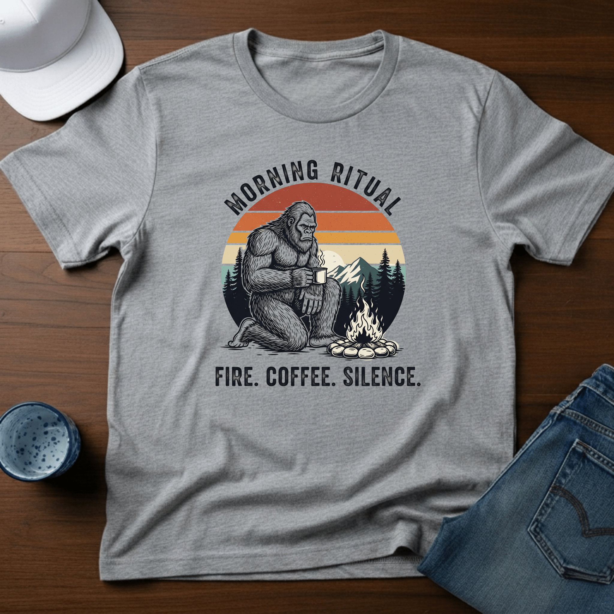 Morning Ritual Fire. Coffee. Silence. T-Shirt - Deadpan Outdoors Co.