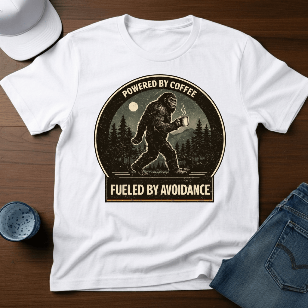 Powered By Coffee Fueled By Avoidance T-Shirt - Deadpan Outdoors Co.