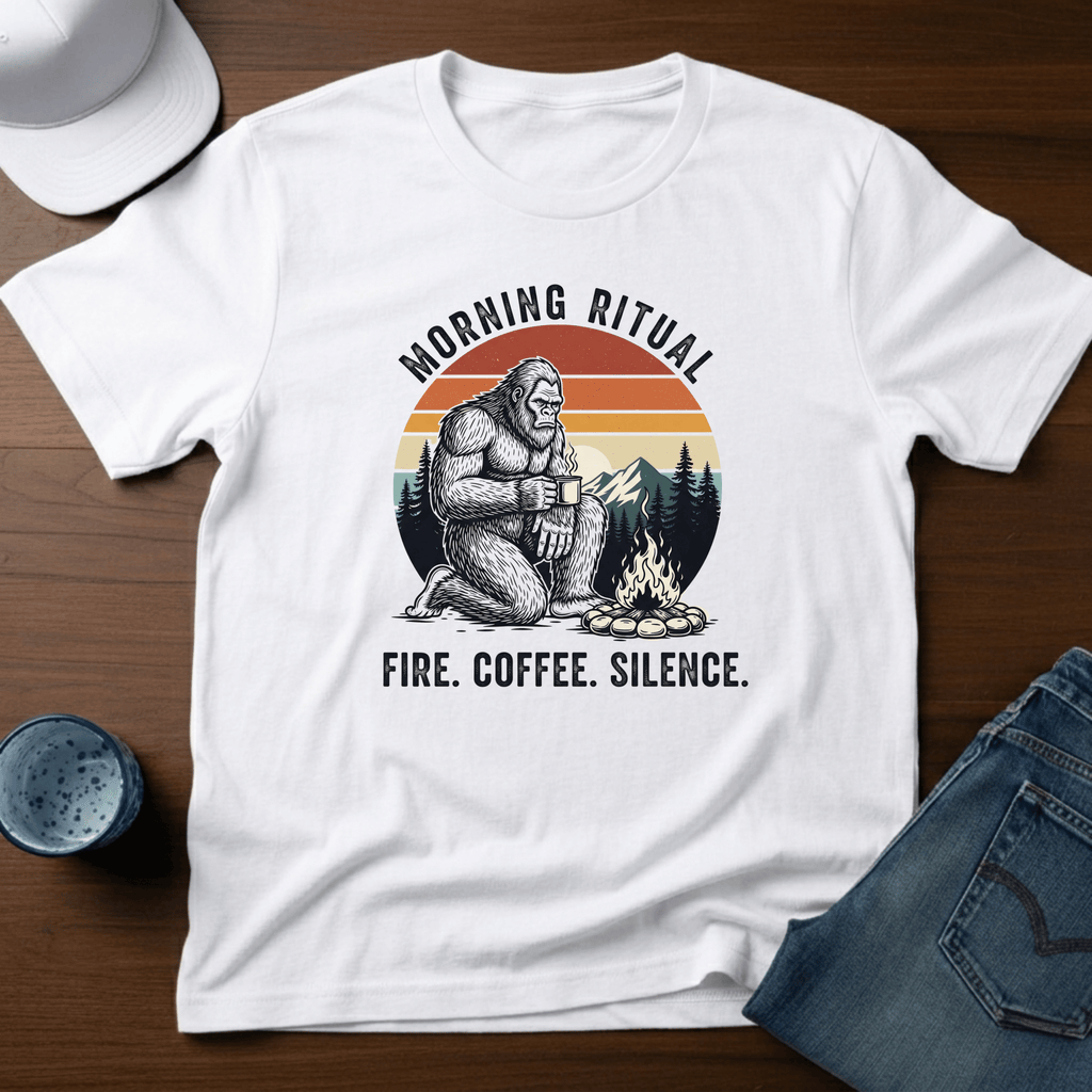 Morning Ritual Fire. Coffee. Silence. T-Shirt - Deadpan Outdoors Co.