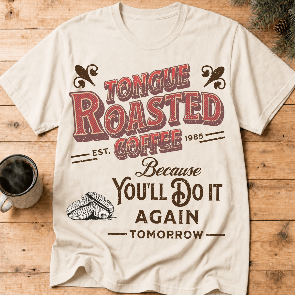 Tongue Roasted Coffee Shirt, Funny Vintage Coffee Tee, Retro Coffee Roaster Logo Shirt, Coffee Lover Gift, Sarcastic Coffee Tee - Deadpan Outdoors Co.