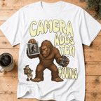 Funny Bigfoot Shirt, Camera Adds Ten Pounds Sasquatch Tee, Sarcastic Bigfoot Believer Gift, Cryptid Humor Shirt, Hiking Gift for Him - Deadpan Outdoors Co.