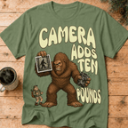 Funny Bigfoot Shirt, Camera Adds Ten Pounds Sasquatch Tee, Sarcastic Bigfoot Believer Gift, Cryptid Humor Shirt, Hiking Gift for Him - Deadpan Outdoors Co.