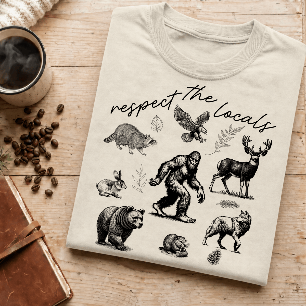 Respect The Locals Bigfoot Shirt, Funny Sasquatch Forest Tee, Woodland Animal Nature Lover Gift, Hiking Shirt, PNW Outdoors Tee - Deadpan Outdoors Co.