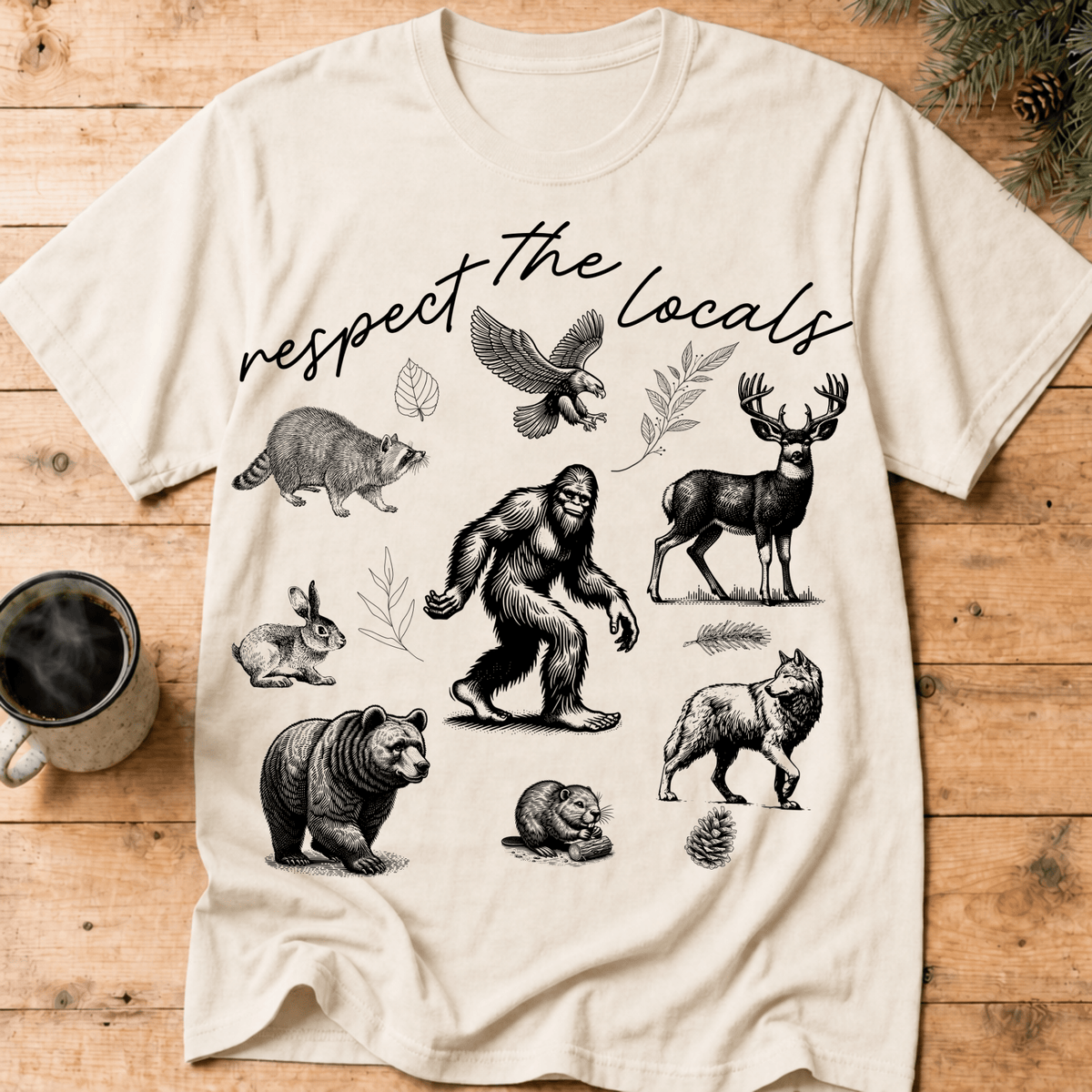 Respect The Locals Bigfoot Shirt, Funny Sasquatch Forest Tee, Woodland Animal Nature Lover Gift, Hiking Shirt, PNW Outdoors Tee - Deadpan Outdoors Co.