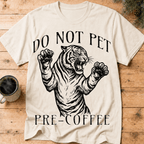 Funny Tiger Coffee Shirt, Do Not Pet Pre Coffee Tee, Sarcastic Coffee Lover Gift, Tiger Lover Shirt, Introvert Coffee Gift for Her - Deadpan Outdoors Co.