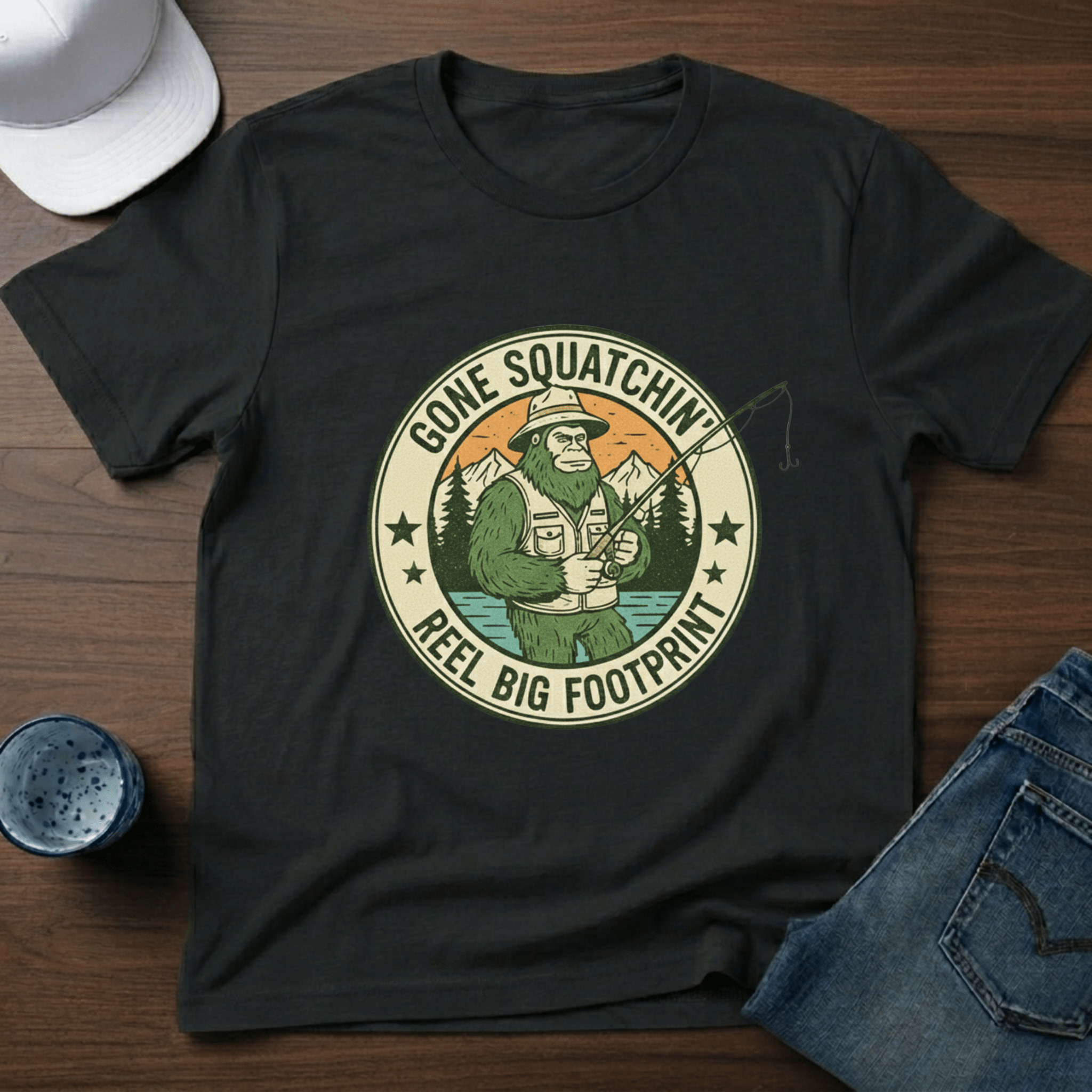Gone Squatchin' Reel Big Footprint T-Shirt - Deadpan Outdoors Co.