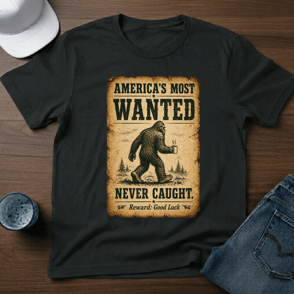 America's Most Wanted - Never Caught T-Shirt - Deadpan Outdoors Co.