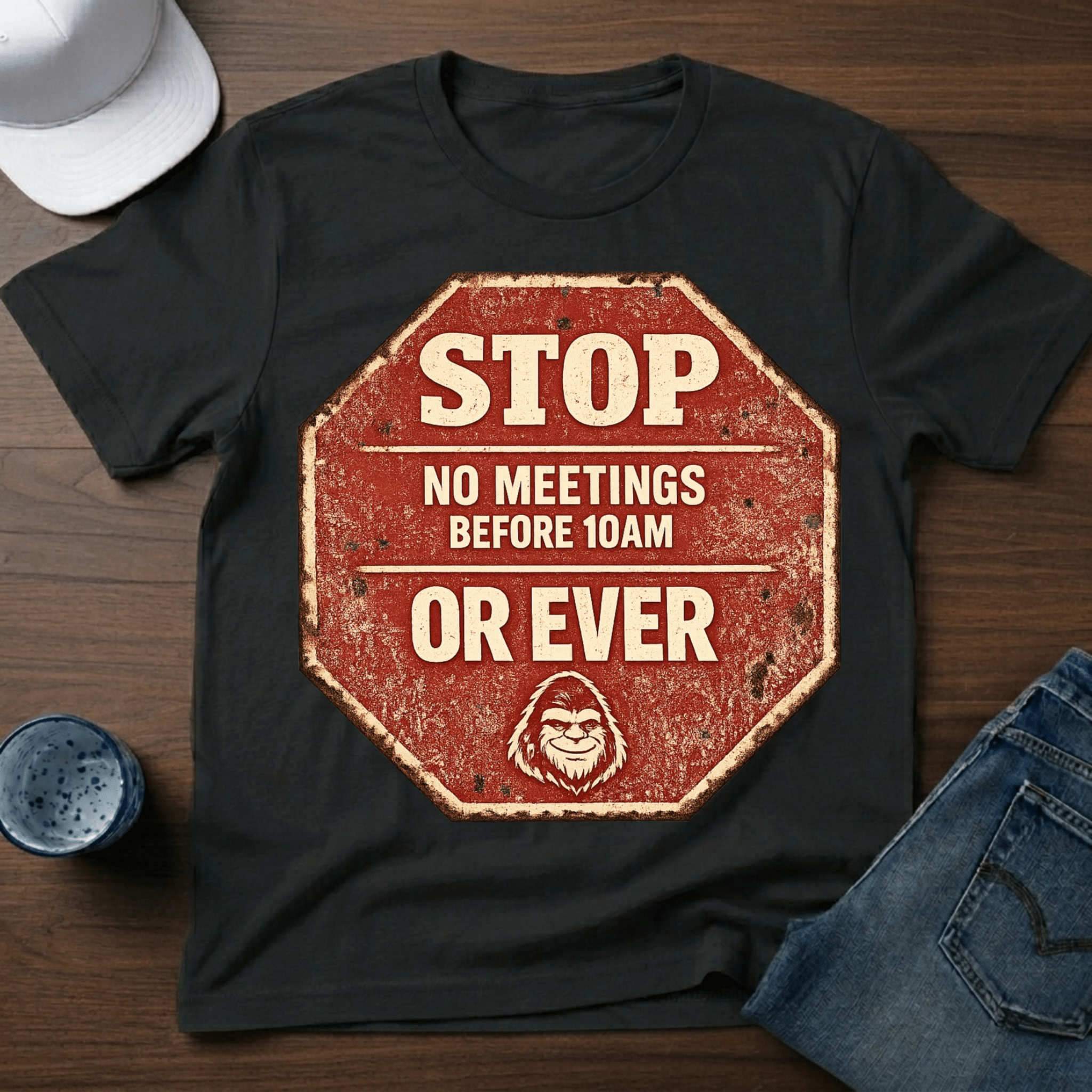 Stop - No Meetings Before 10AM Or Ever T-Shirt - Deadpan Outdoors Co.