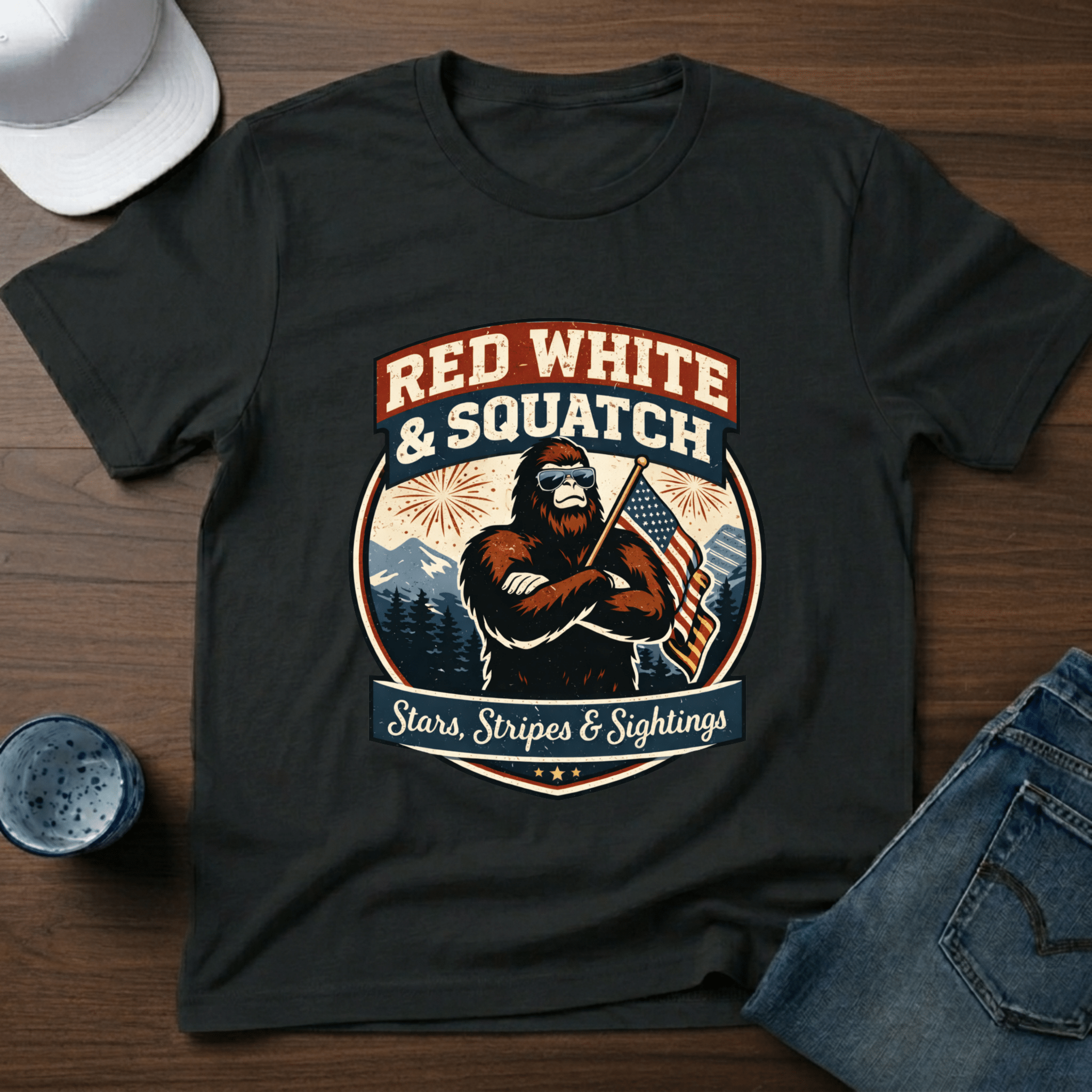 Red White & Squatch T-Shirt - Deadpan Outdoors Co.