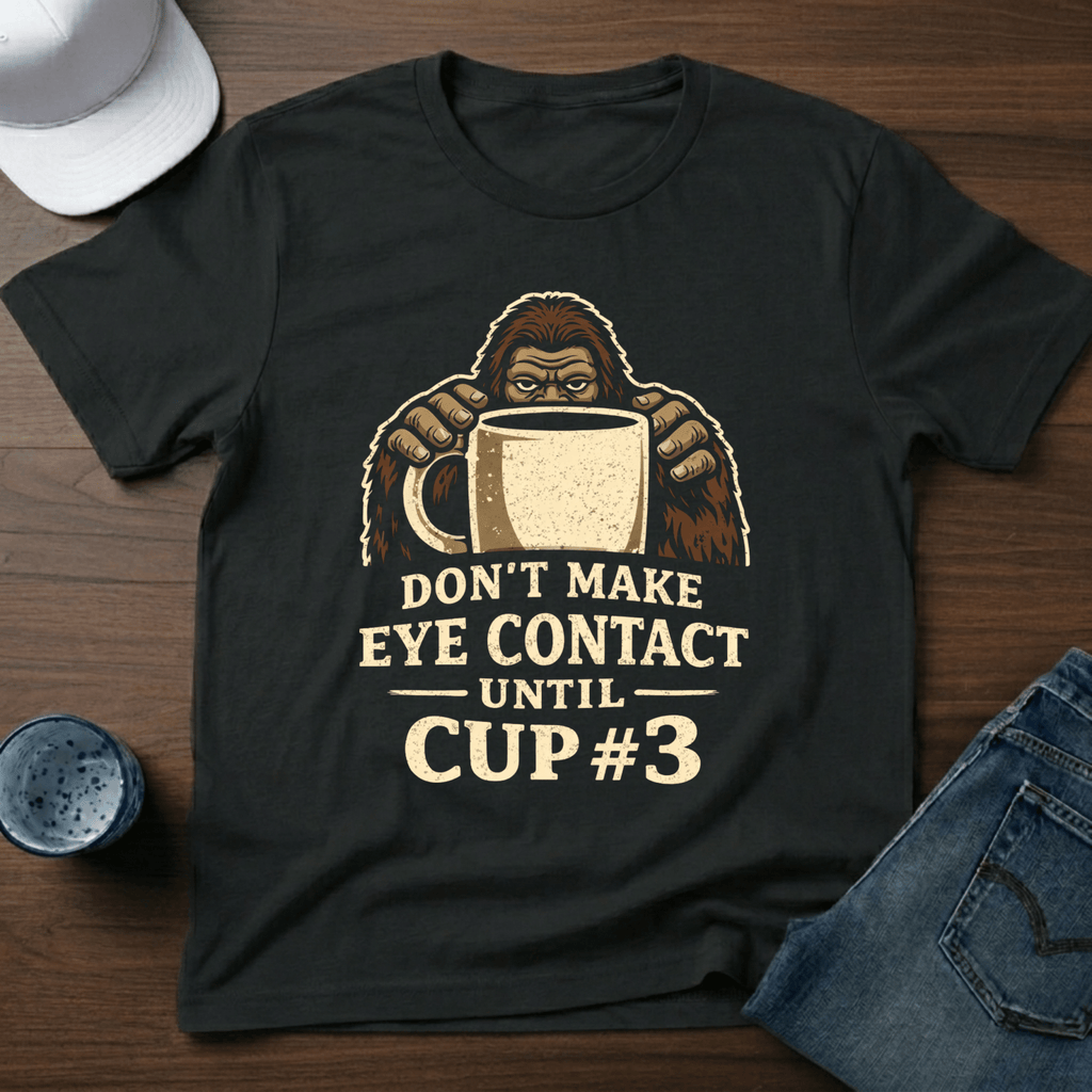 Don't Make Eye Contact Until Cup 3 T-Shirt - Deadpan Outdoors Co.