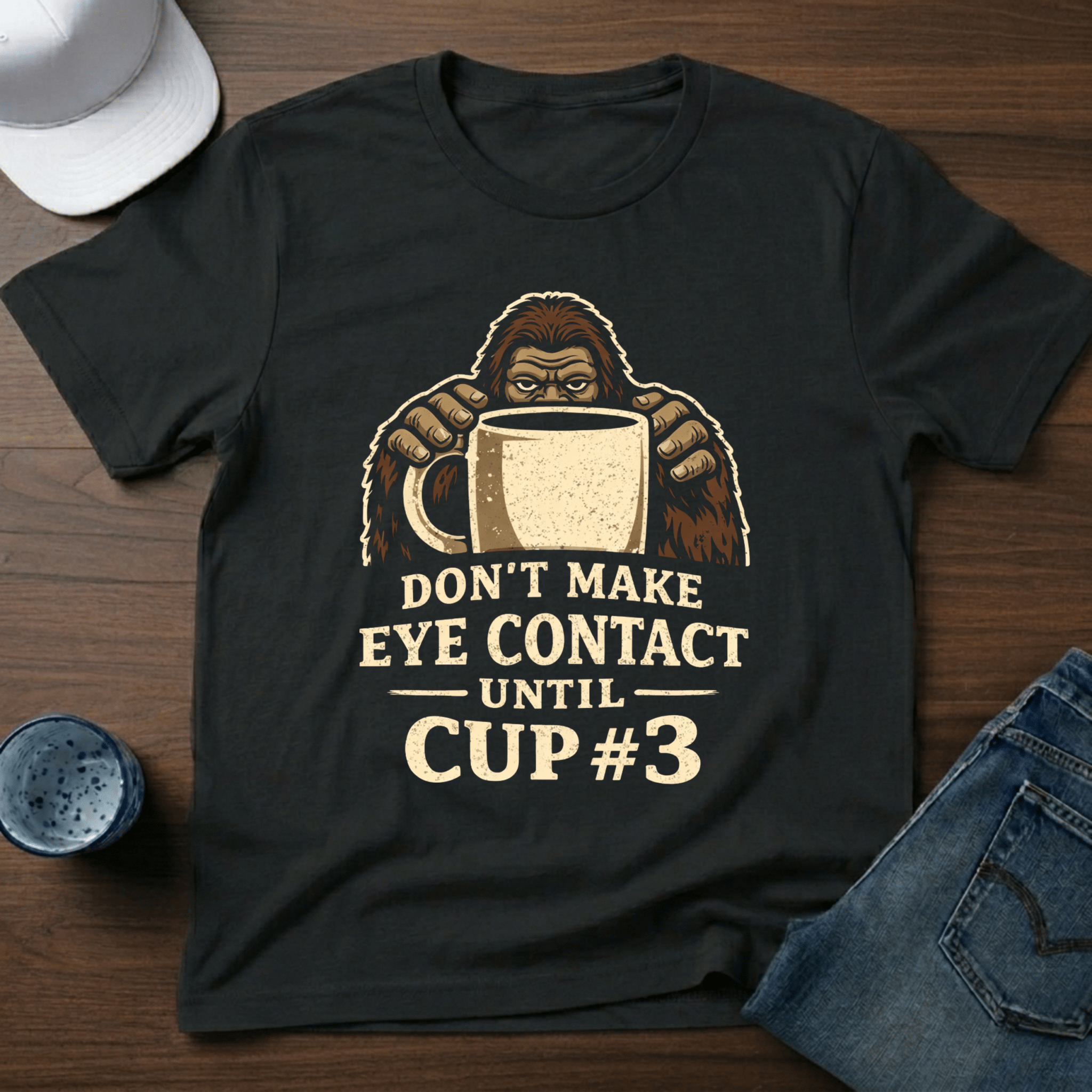 Don't Make Eye Contact Until Cup 3 T-Shirt - Deadpan Outdoors Co.