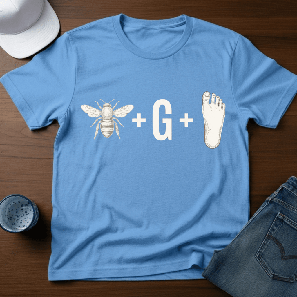 Bee + G + Foot - Bigfoot Rebus Puzzle T-Shirt - Deadpan Outdoors Co.
