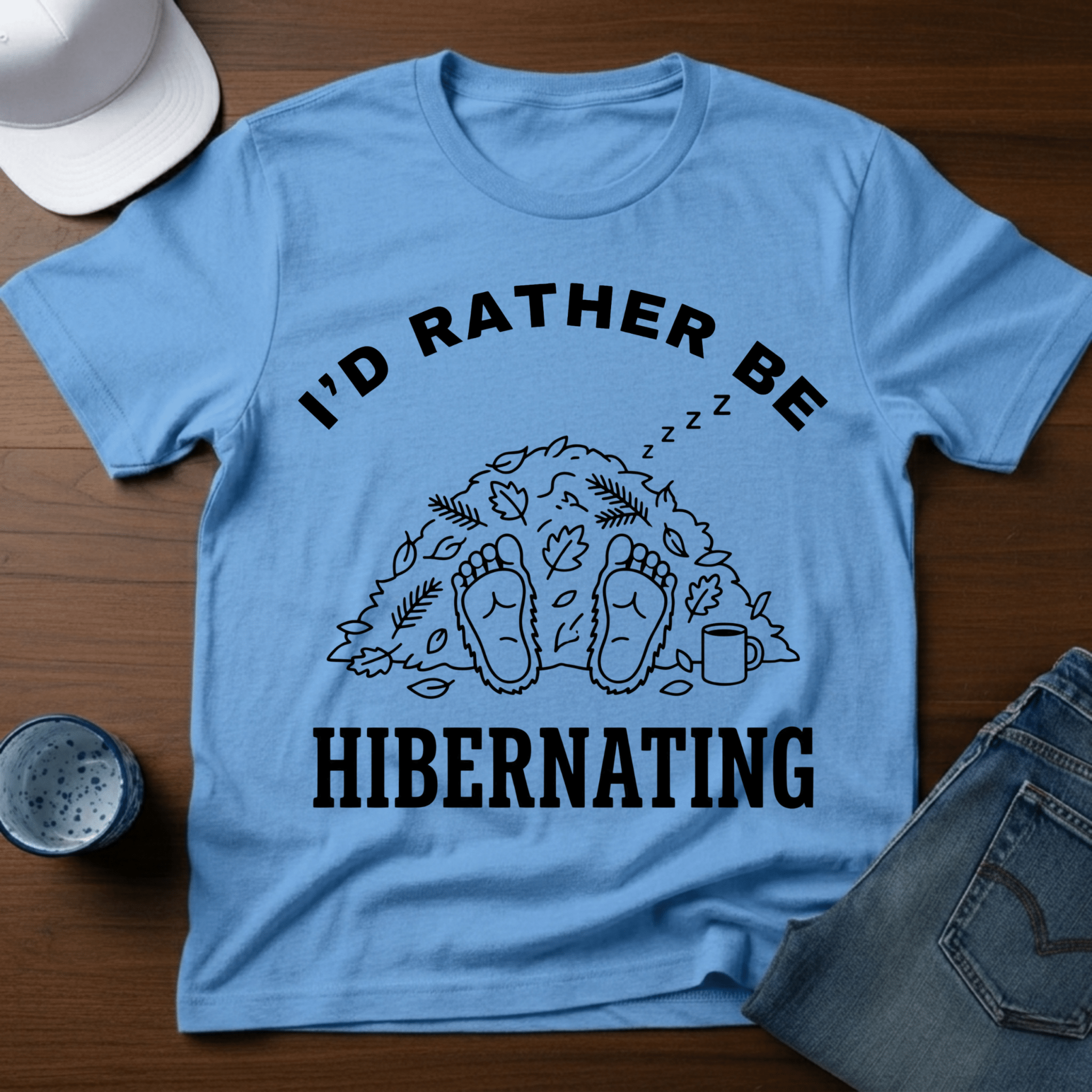 I'D Rather Be Hibernating - Funny Bigfoot Coffee Tee - T-Shirt - Deadpan Outdoors Co.