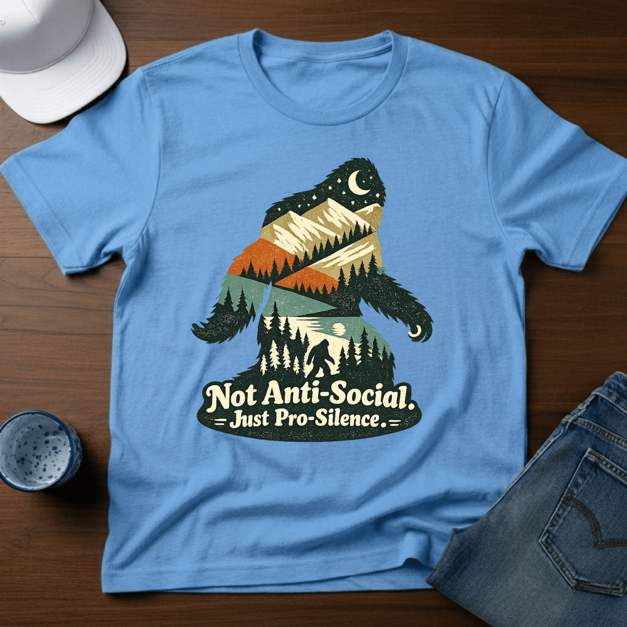 Bigfoot Silhouette - Not Anti - Social. Just Pro - Silence T-Shirt - Deadpan Outdoors Co.