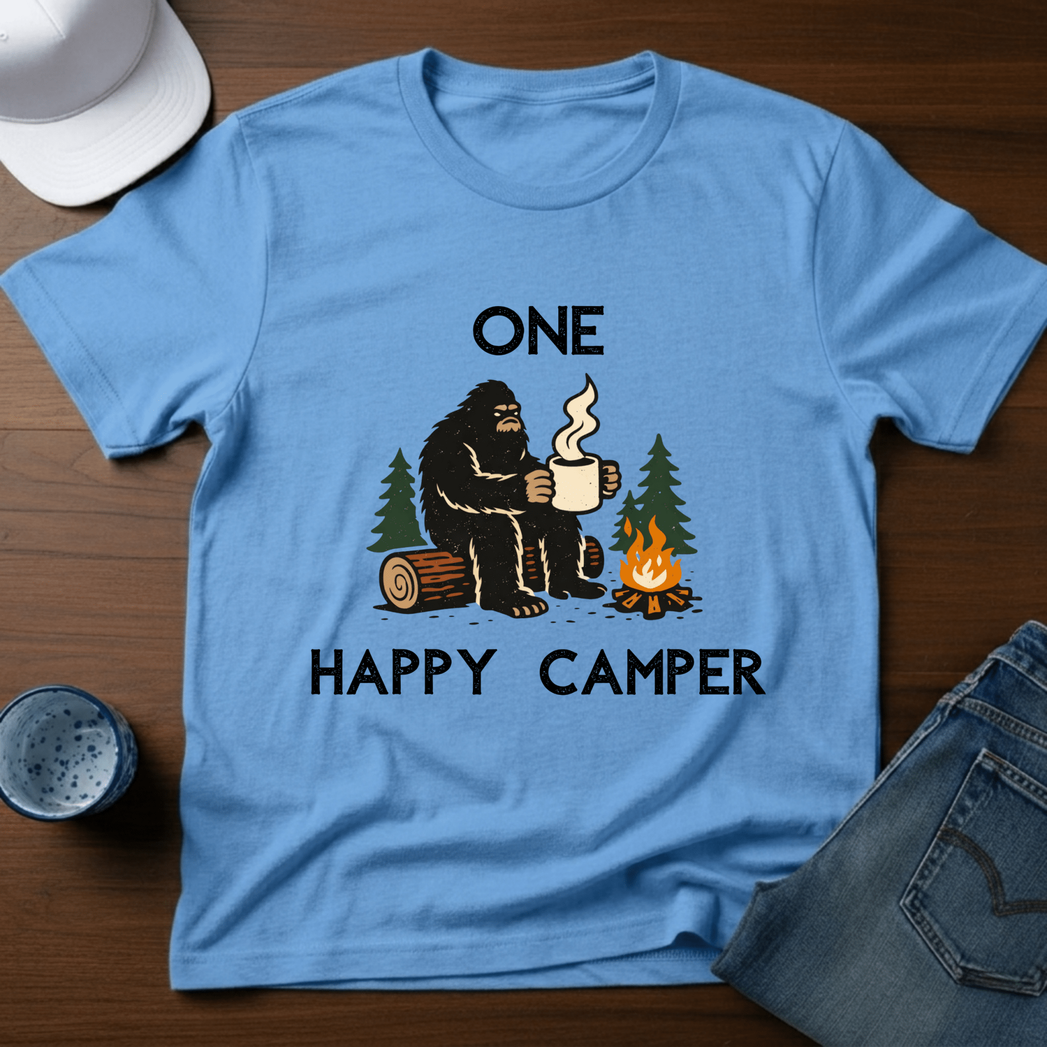 One Happy Camper Bigfoot T-Shirt - Deadpan Outdoors Co.