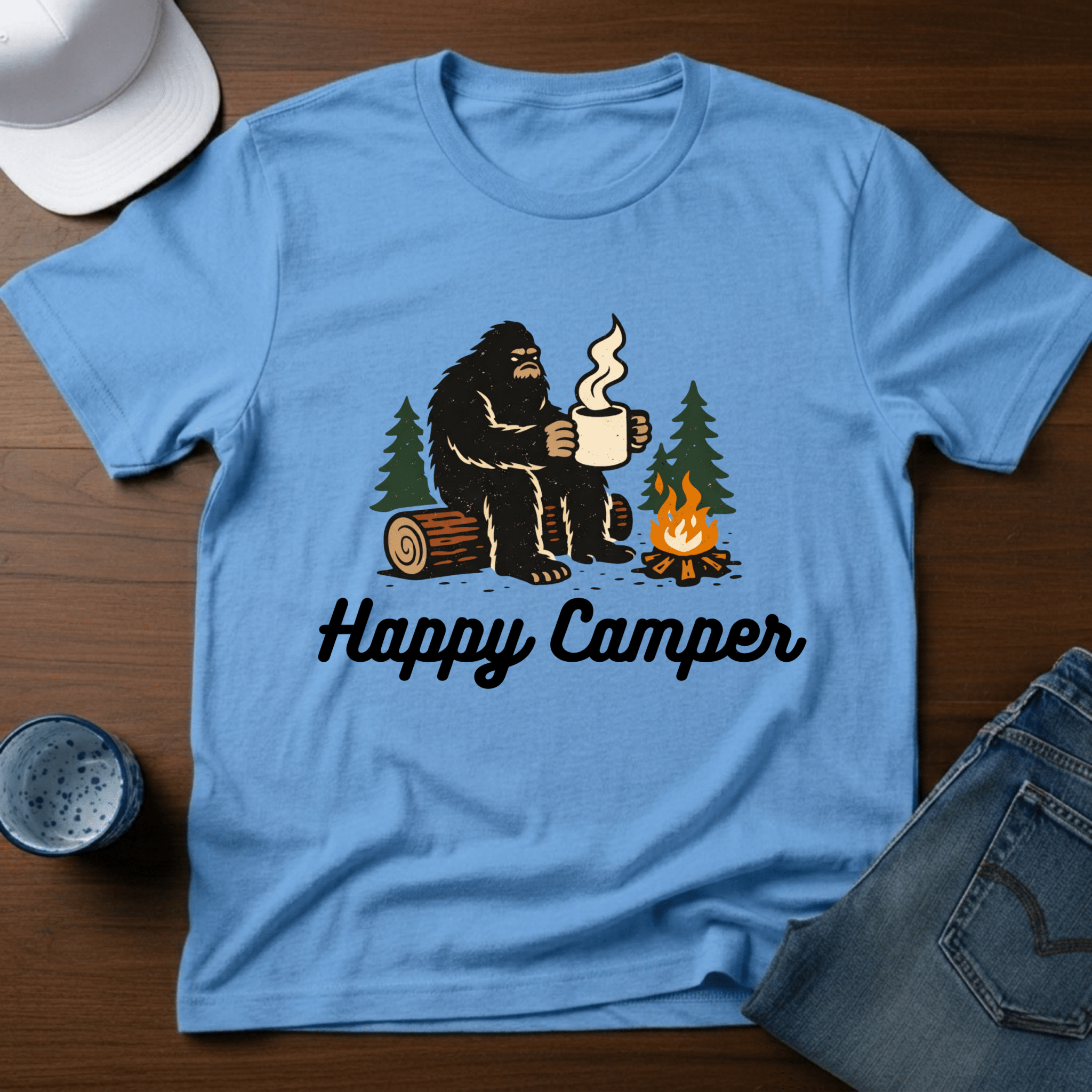 Happy Camper - Bigfoot T-Shirt - Deadpan Outdoors Co.