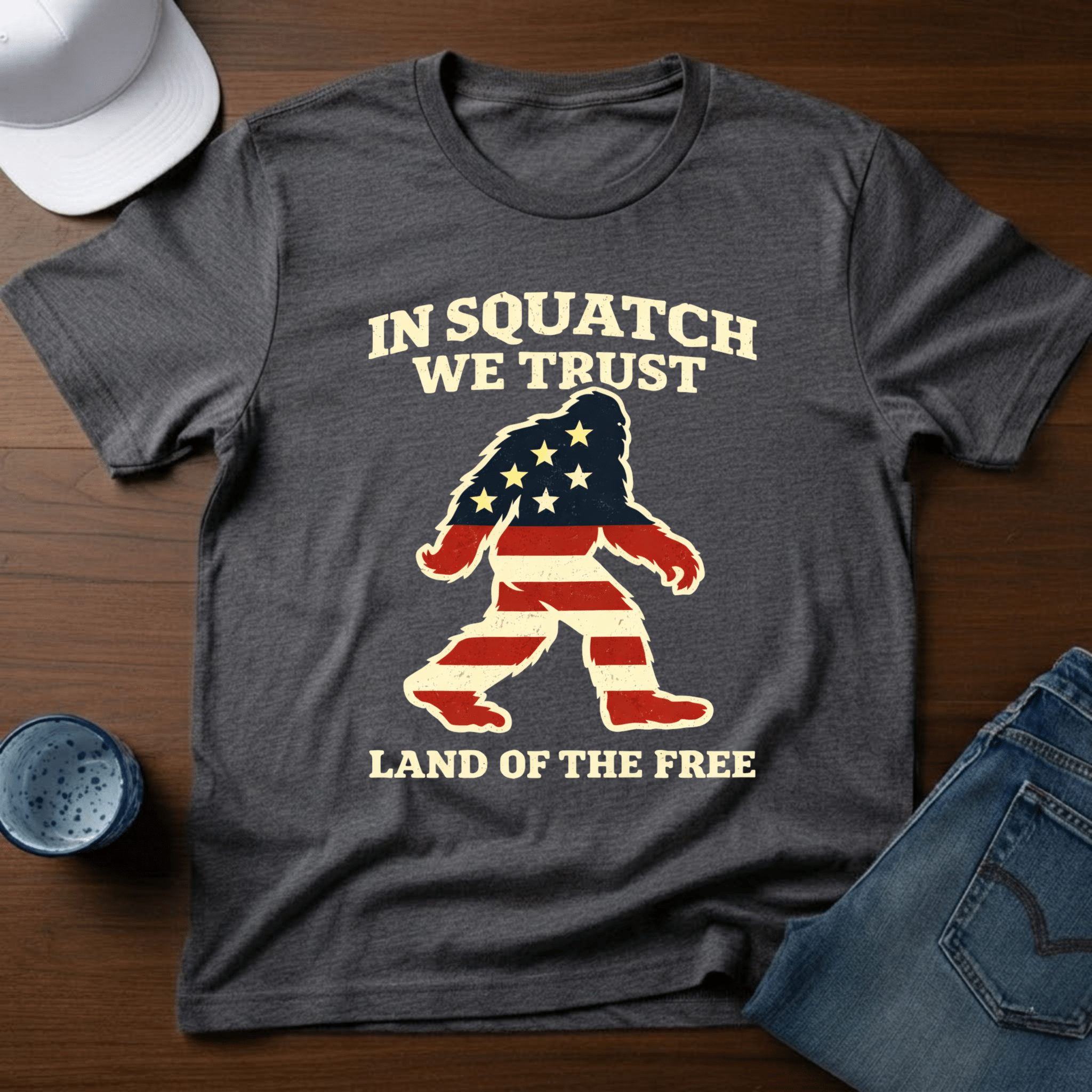 In Squatch We Trust Land of The Free T-Shirt - Deadpan Outdoors Co.