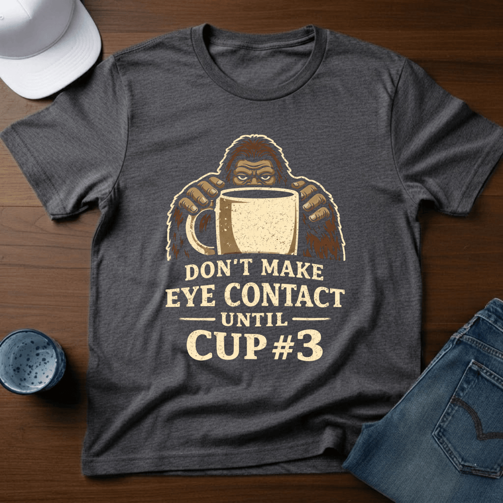 Don't Make Eye Contact Until Cup 3 T-Shirt - Deadpan Outdoors Co.