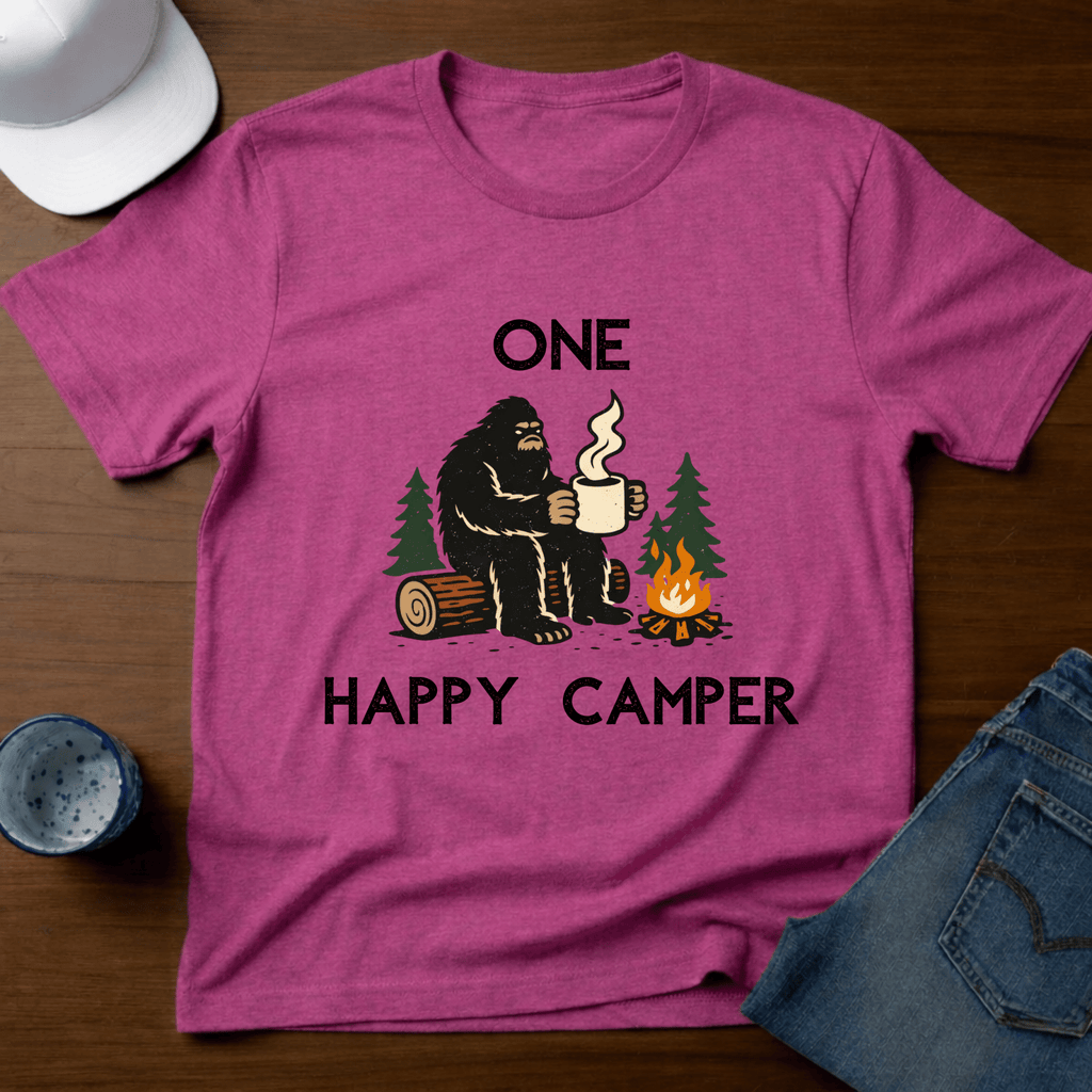 One Happy Camper Bigfoot T-Shirt - Deadpan Outdoors Co.