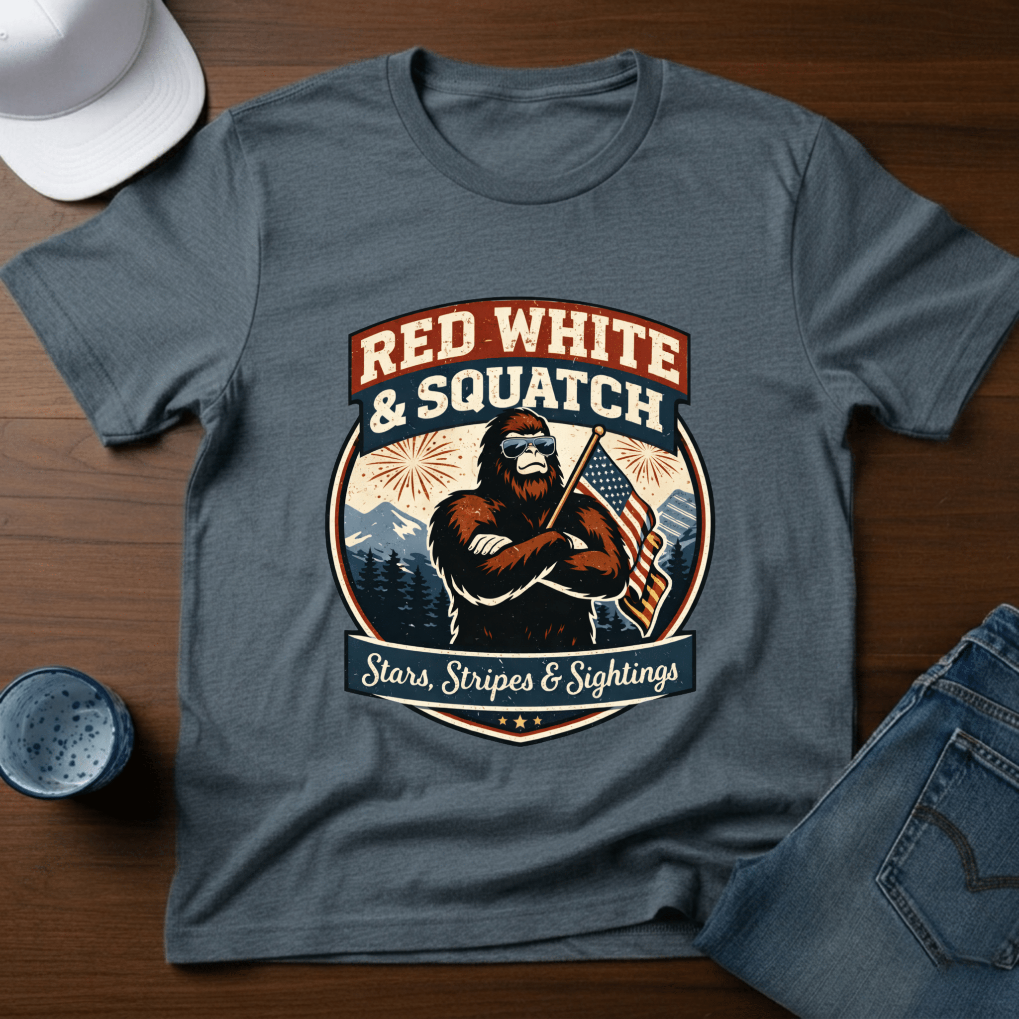 Red White & Squatch T-Shirt - Deadpan Outdoors Co.