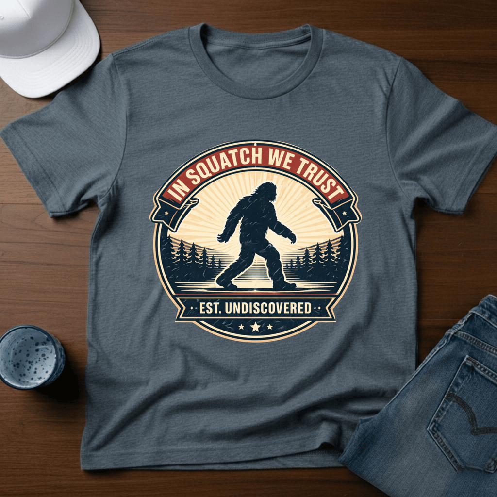 In Squatch We Trust T-Shirt - Deadpan Outdoors Co.
