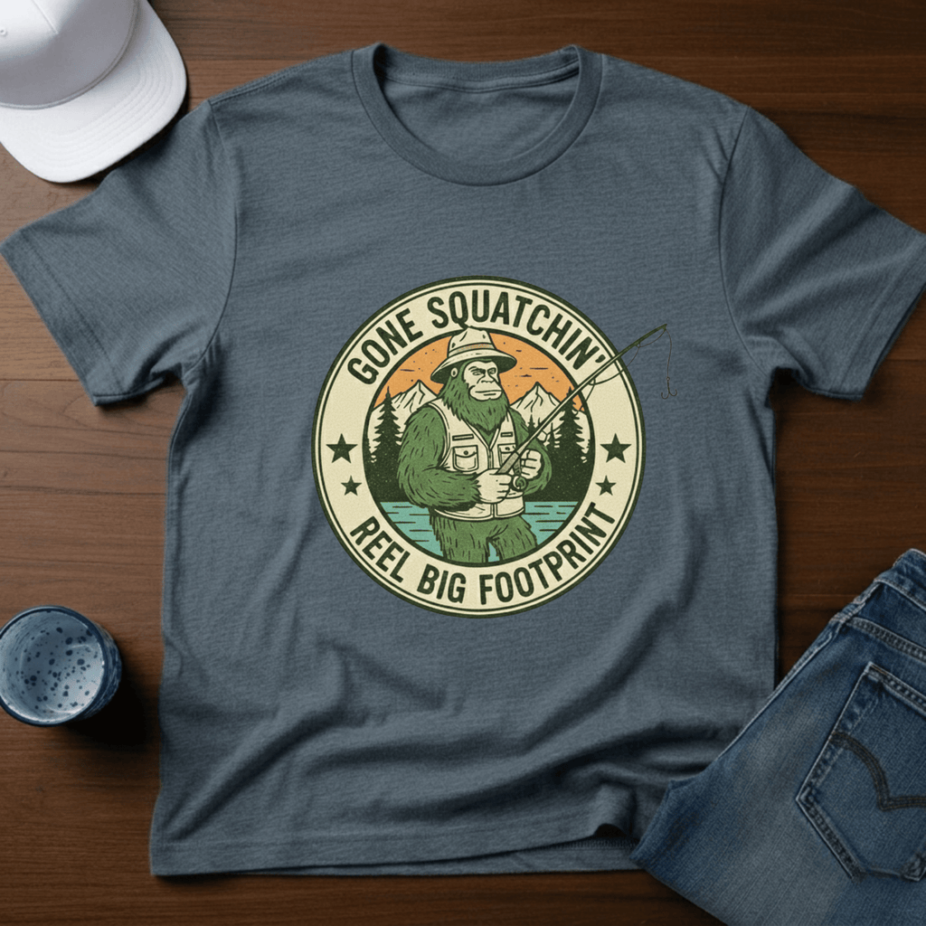Gone Squatchin' Reel Big Footprint T-Shirt - Deadpan Outdoors Co.