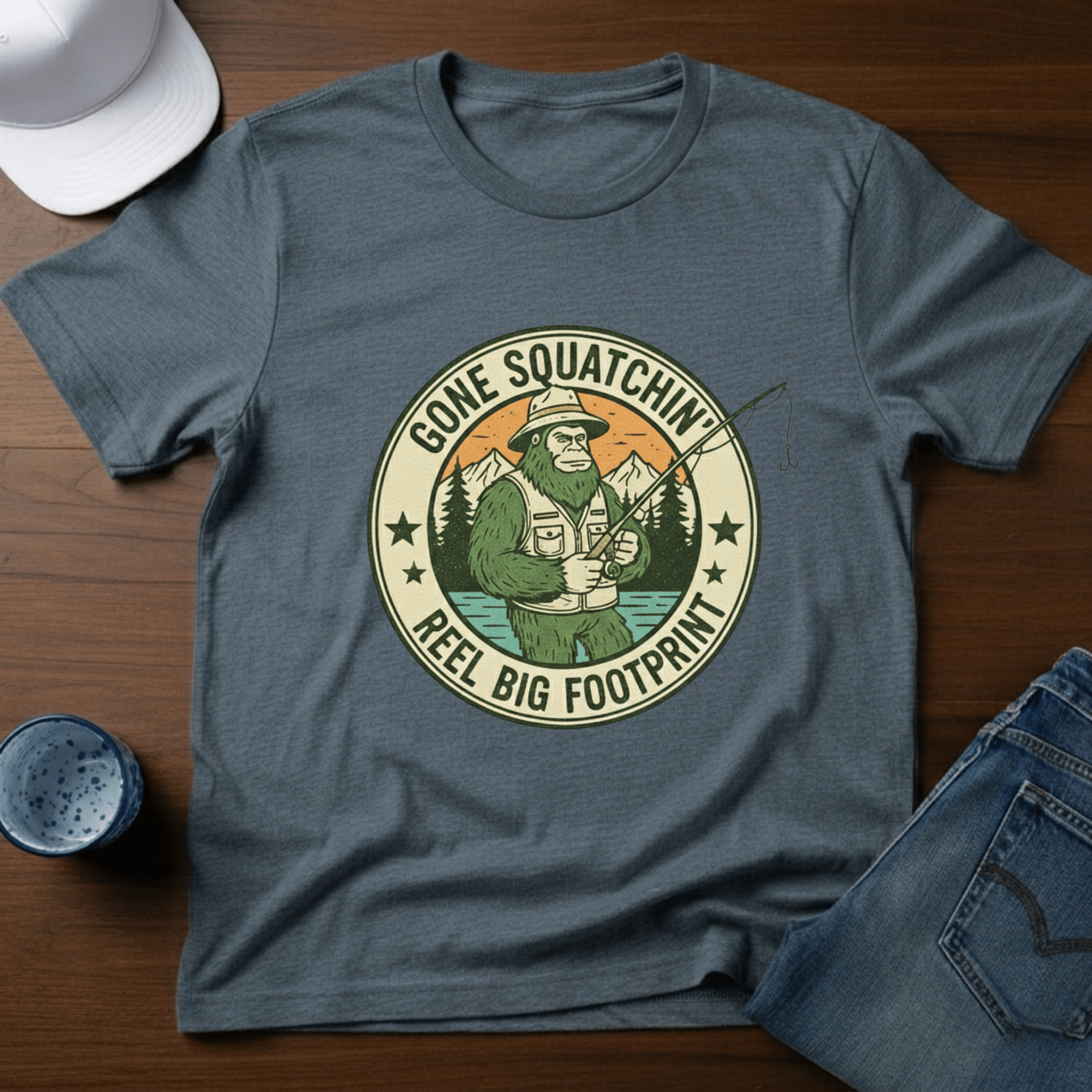 Gone Squatchin' Reel Big Footprint T-Shirt - Deadpan Outdoors Co.