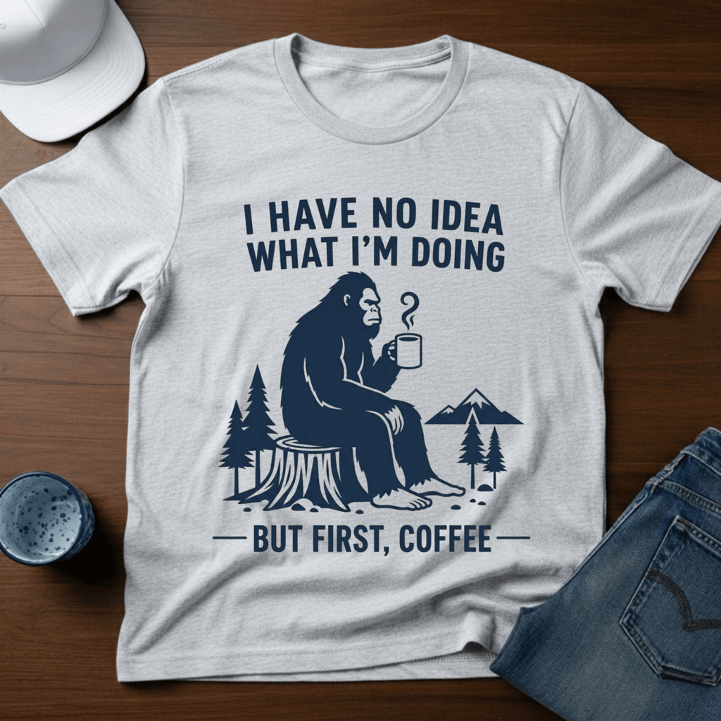 I Have No Idea What I'm Doing - But First, Coffee T-Shirt - Deadpan Outdoors Co.