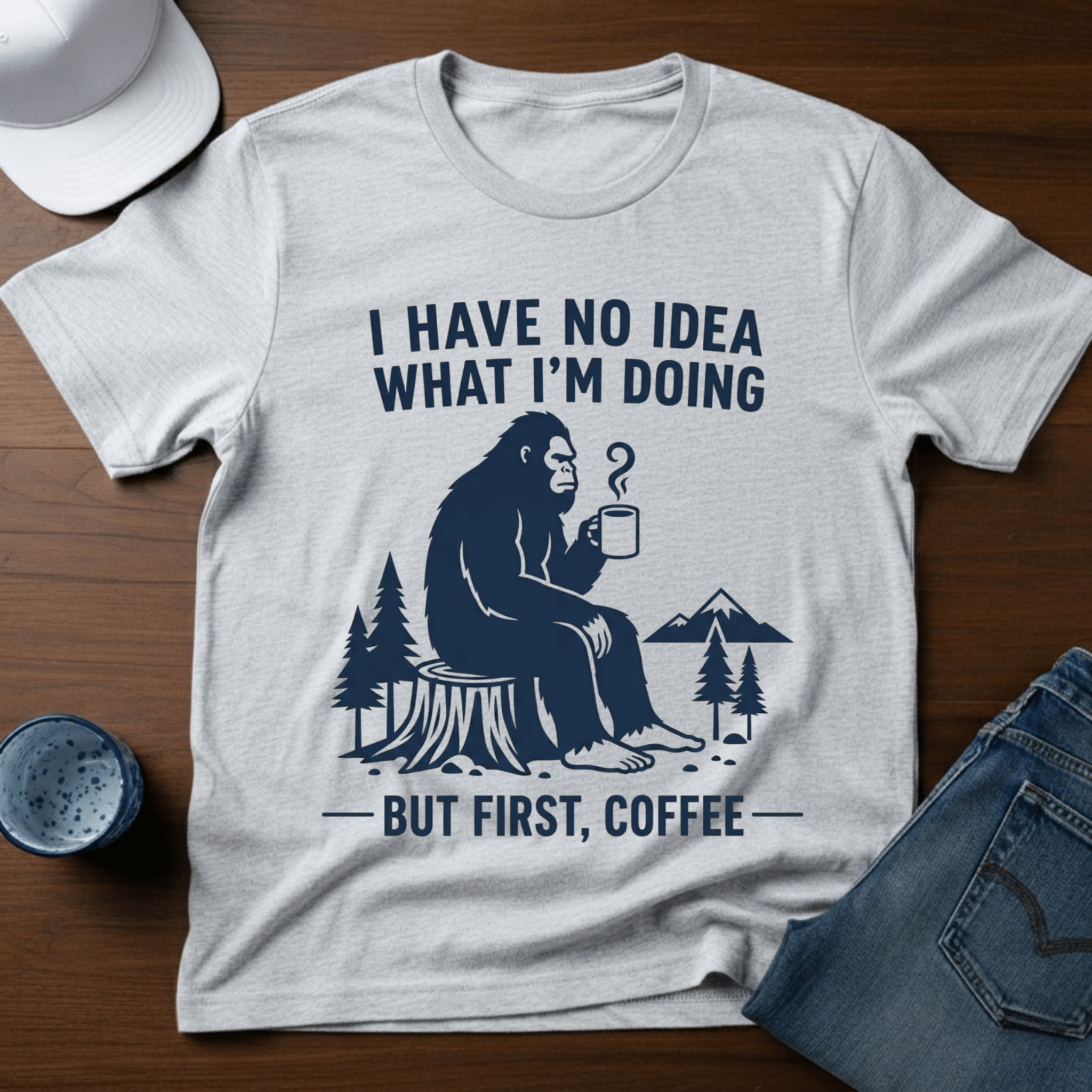 I Have No Idea What I'm Doing - But First, Coffee T-Shirt - Deadpan Outdoors Co.