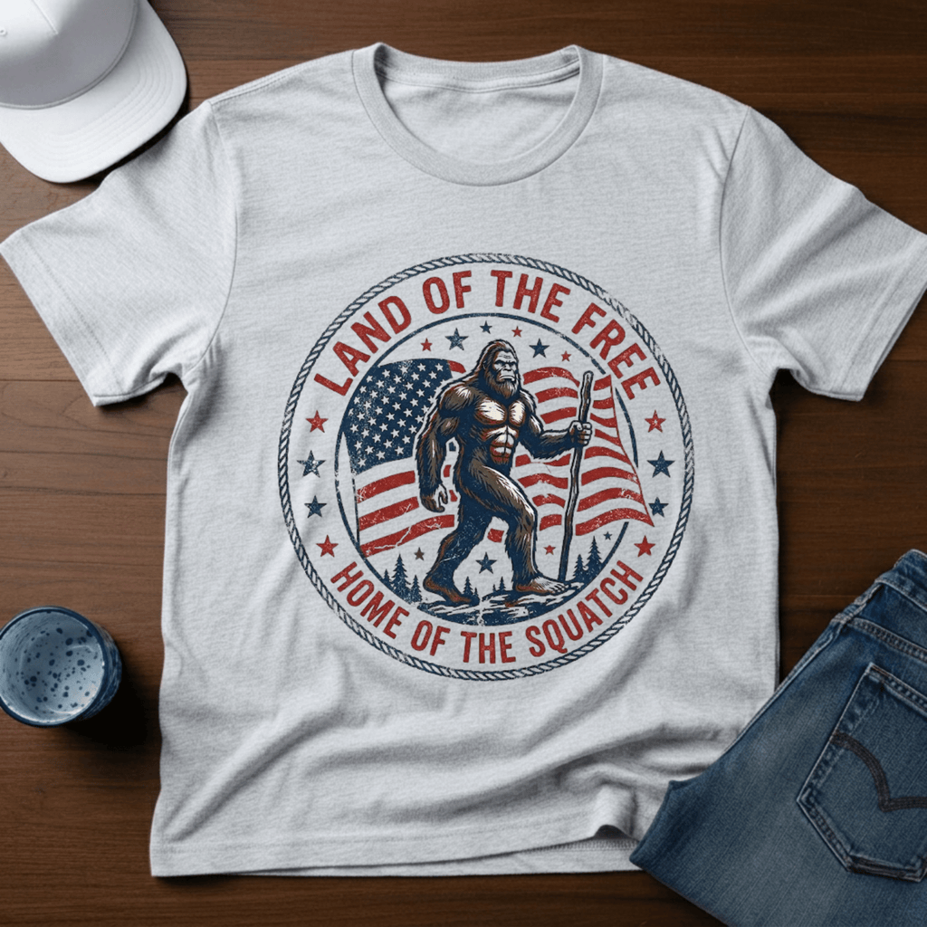 Land Of The Free Home Of The Squatch T-Shirt - Deadpan Outdoors Co.