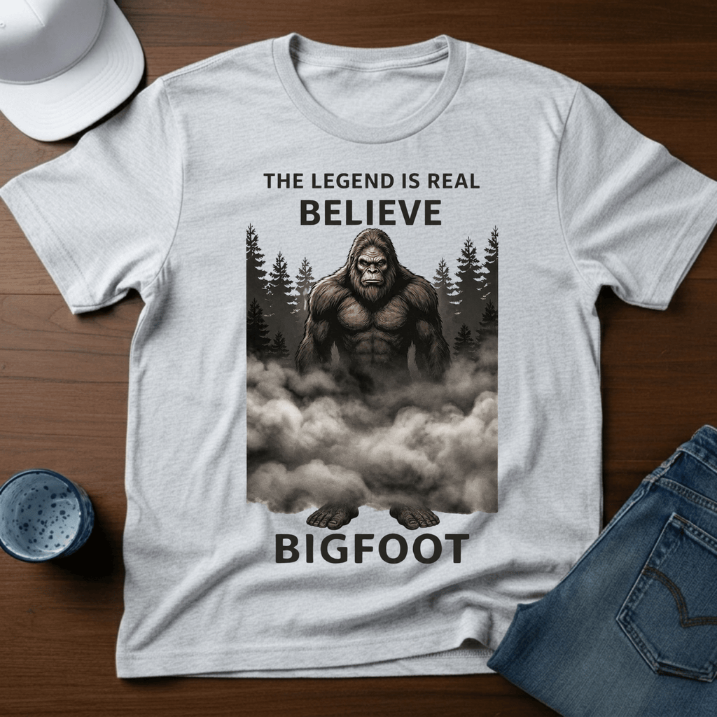 The Legend Is Real - Believe - Bigfoot T-Shirt - Outdoor Bigfoot Tee - Deadpan Outdoors Co.