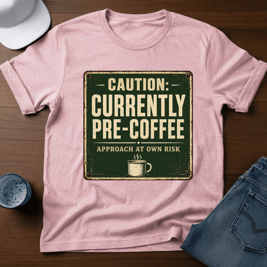 Caution - Currently Pre - Coffee - Approach At Own Risk T-Shirt - Deadpan Outdoors Co.