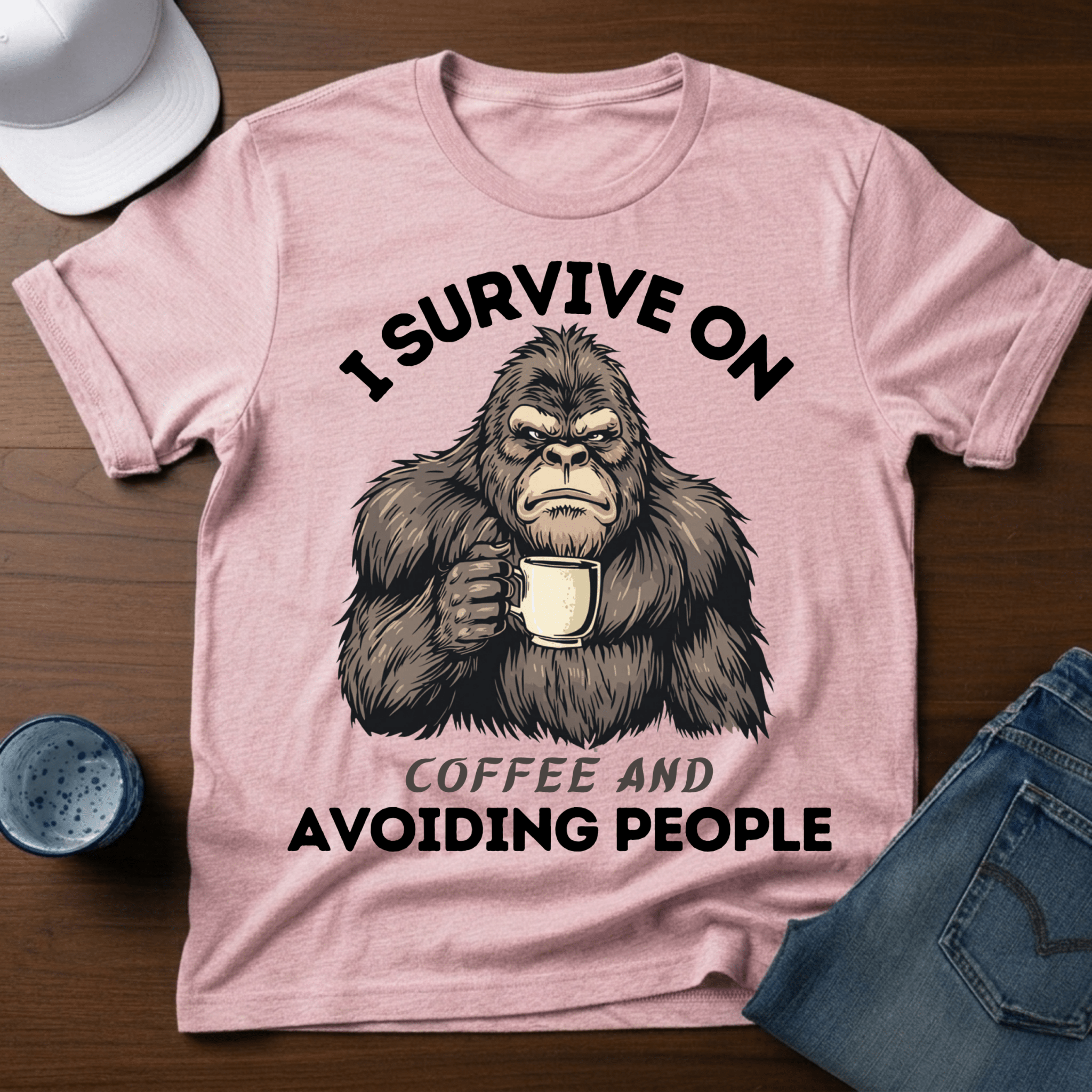 I Survive on Coffee And Avoiding People T-Shirt - Funny Bigfoot Coffee Tee - Deadpan Outdoors Co.