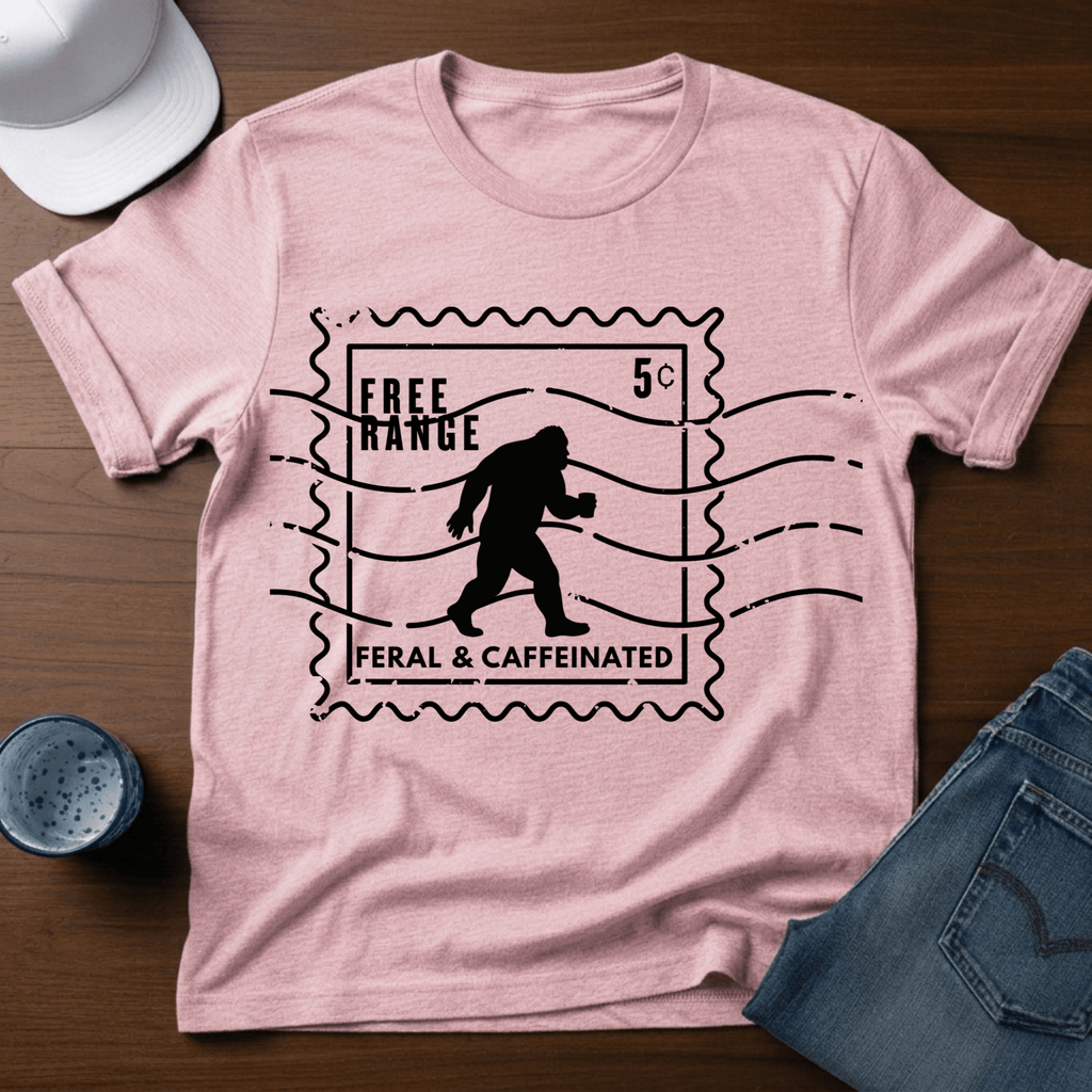 Free Range - Feral & Caffeinated - Bigfoot Stamp T-Shirt - Deadpan Outdoors Co.