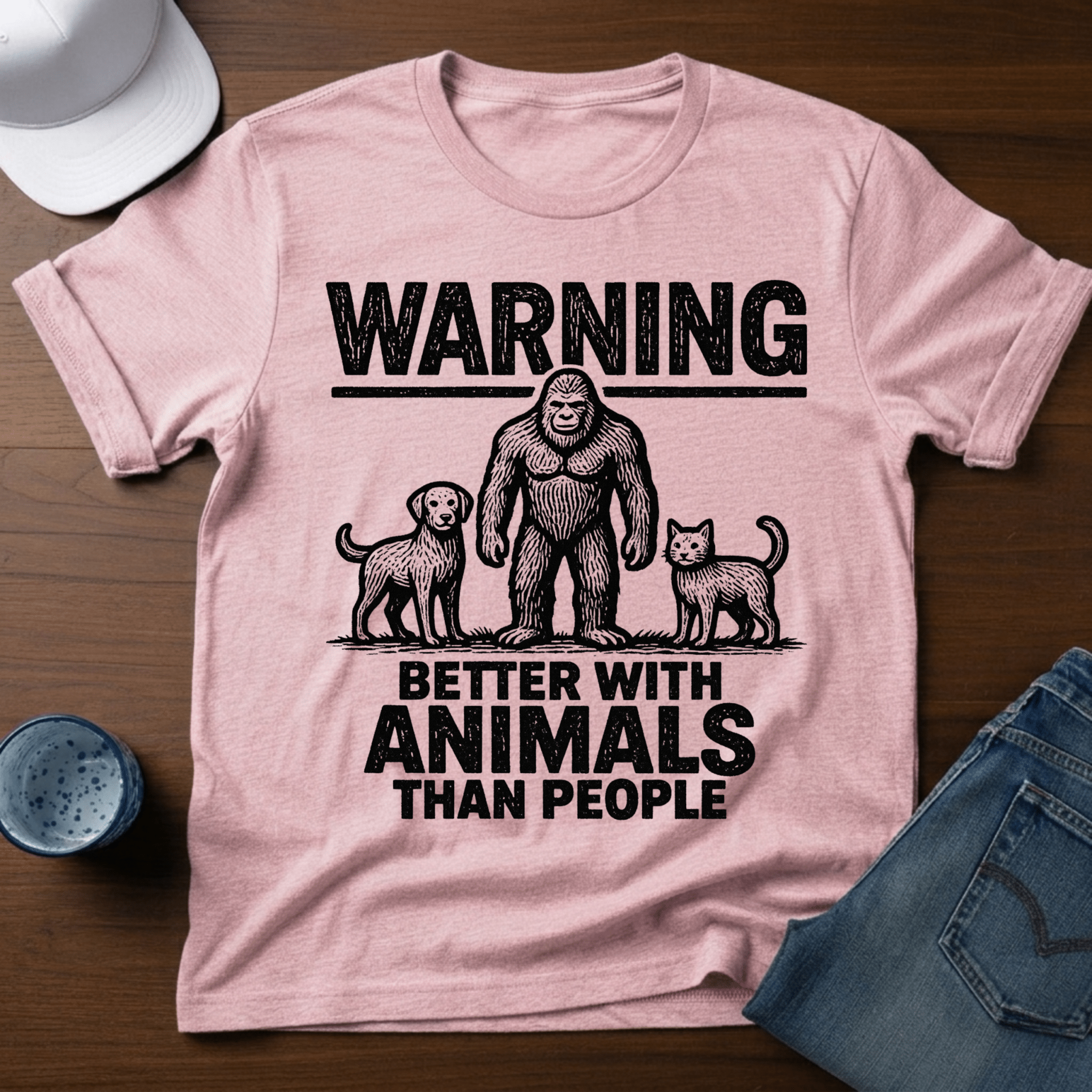Warning - Better With Animals Than People T-Shirt - Outdoor Bigfoot Tee - Deadpan Outdoors Co.