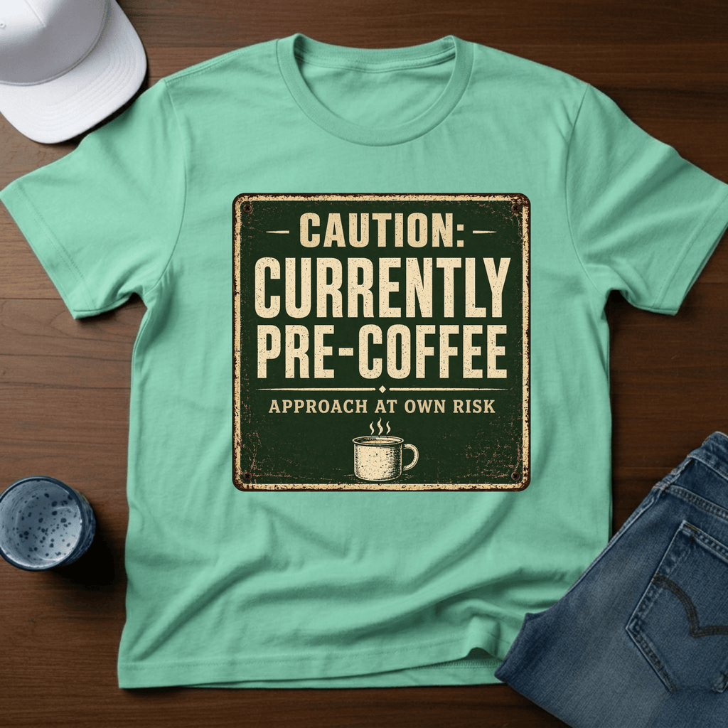Caution - Currently Pre - Coffee - Approach At Own Risk T-Shirt - Deadpan Outdoors Co.