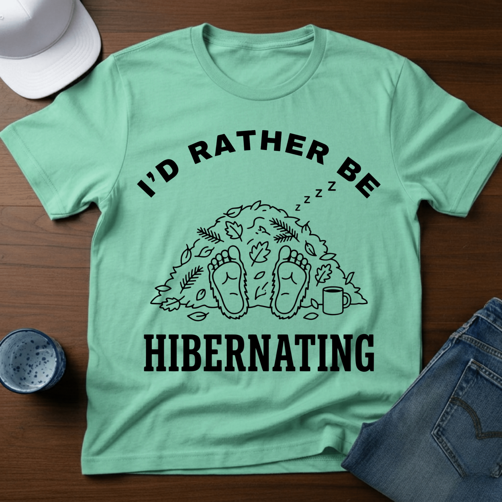I'D Rather Be Hibernating - Funny Bigfoot Coffee Tee - T-Shirt - Deadpan Outdoors Co.