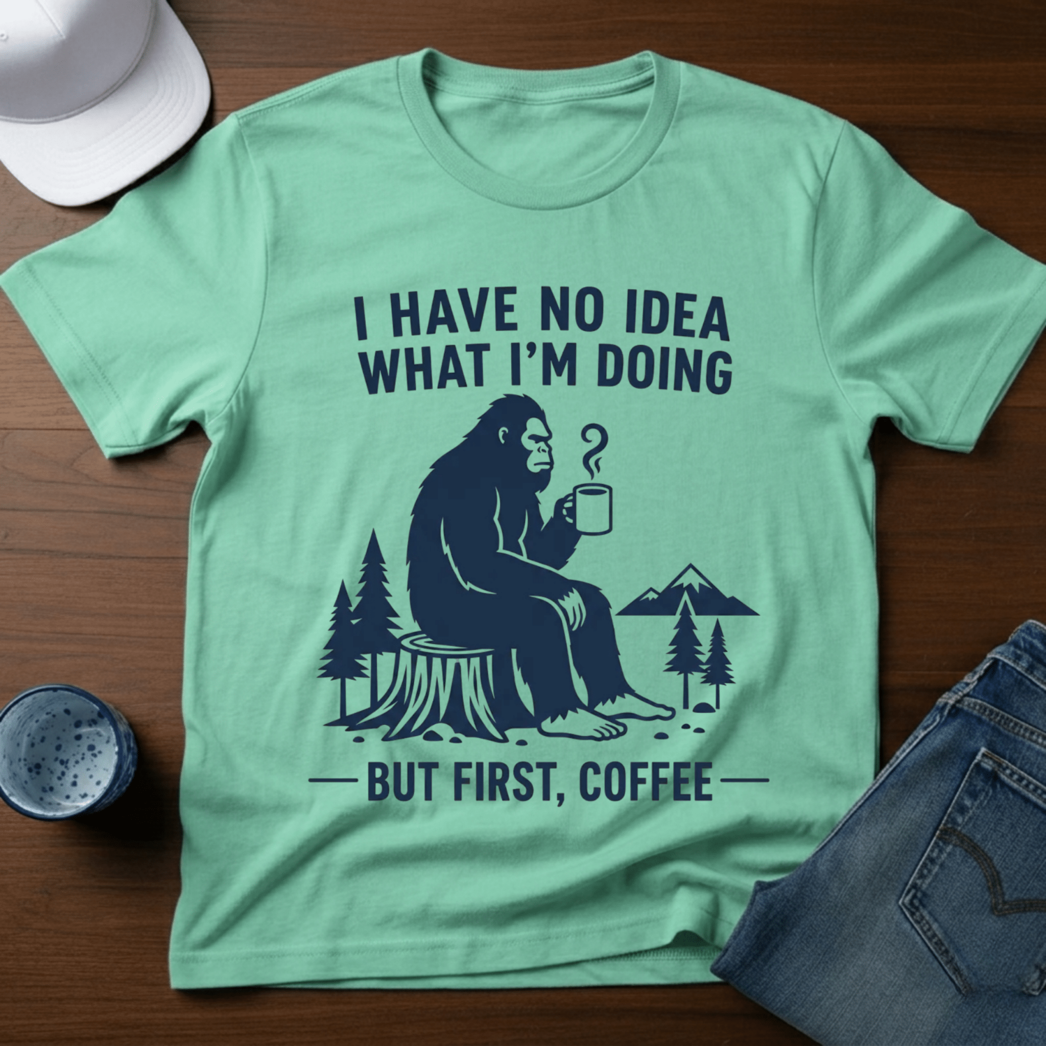 I Have No Idea What I'm Doing - But First, Coffee T-Shirt - Deadpan Outdoors Co.