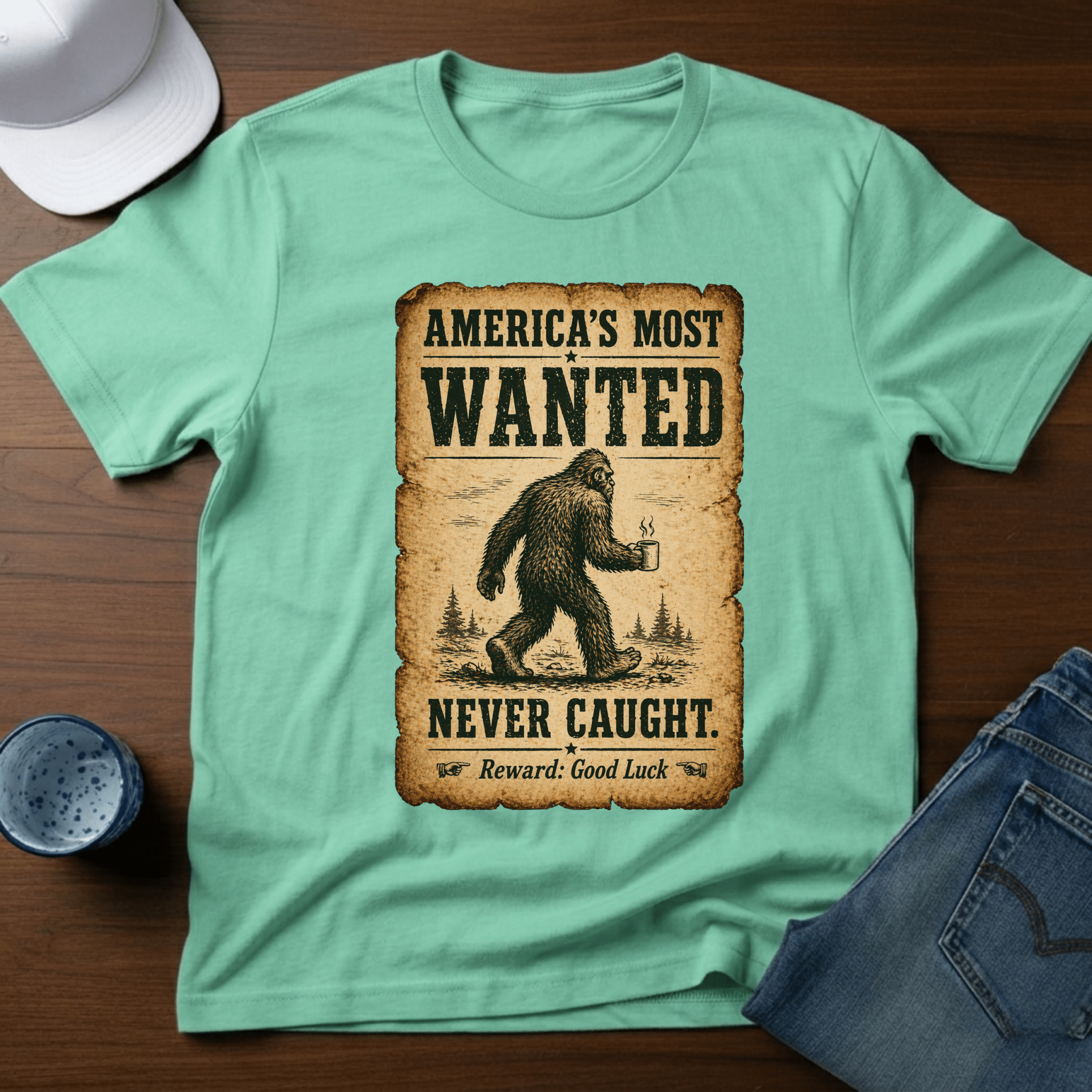 America's Most Wanted - Never Caught T-Shirt - Deadpan Outdoors Co.