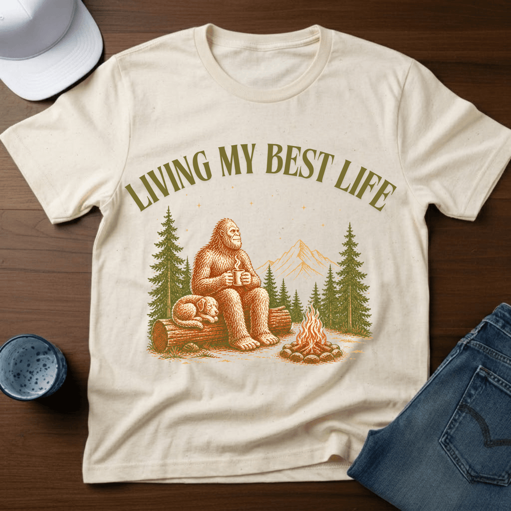 Living My Best Life - Sasquatch Humor Tee - T-Shirt - Deadpan Outdoors Co.