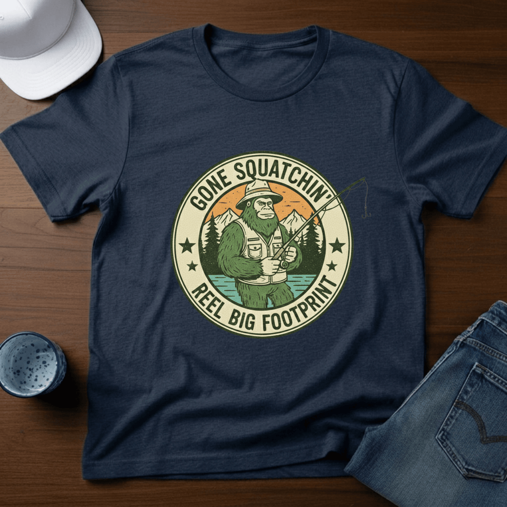 Gone Squatchin' Reel Big Footprint T-Shirt - Deadpan Outdoors Co.