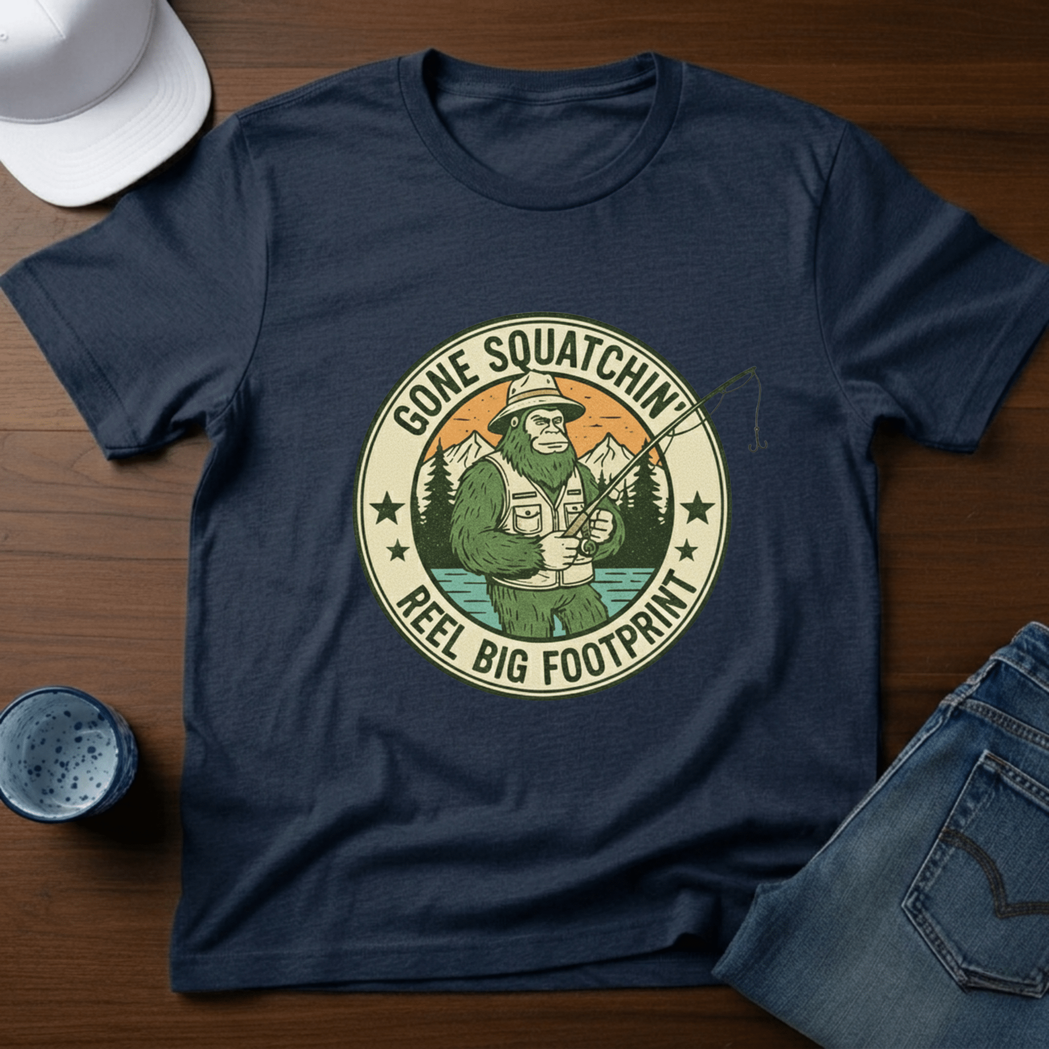 Gone Squatchin' Reel Big Footprint T-Shirt - Deadpan Outdoors Co.