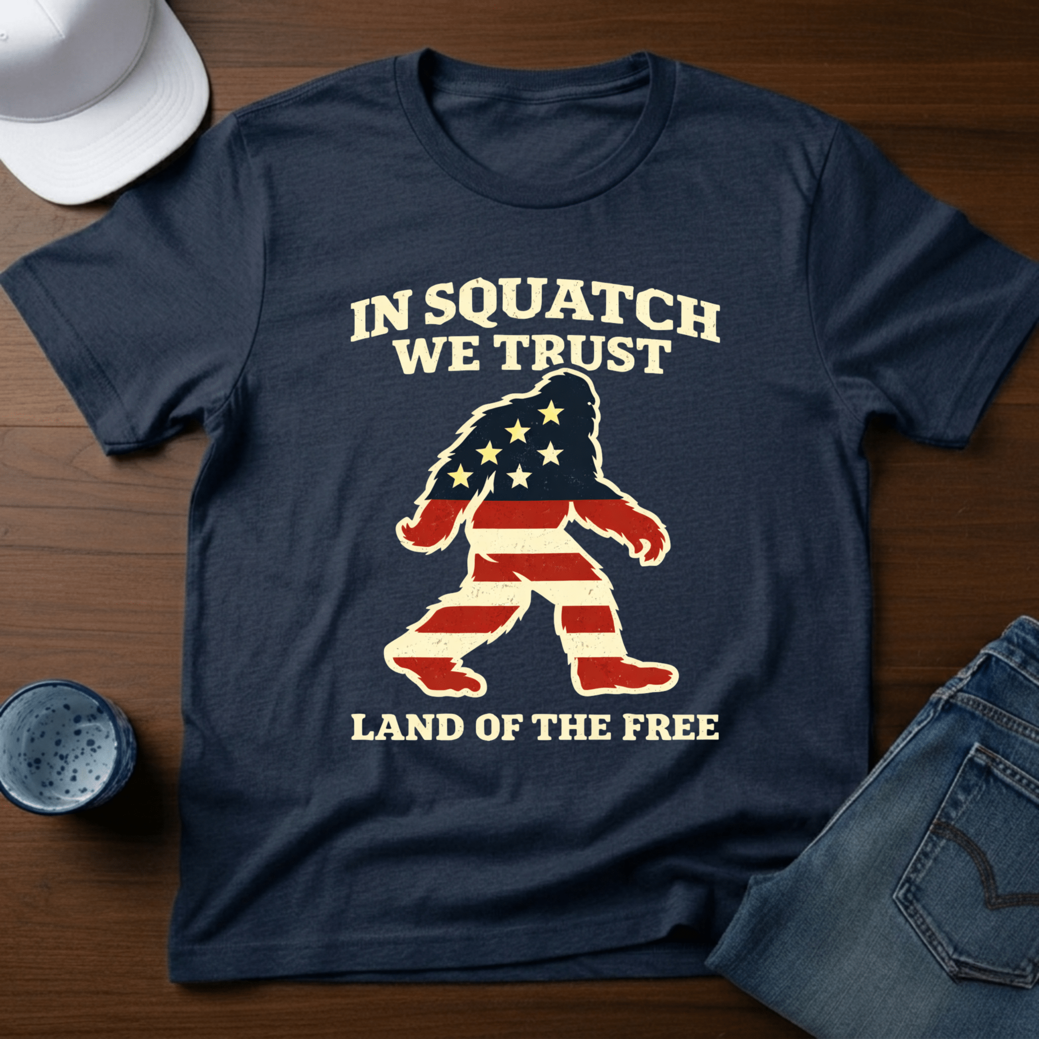 In Squatch We Trust Land of The Free T-Shirt - Deadpan Outdoors Co.
