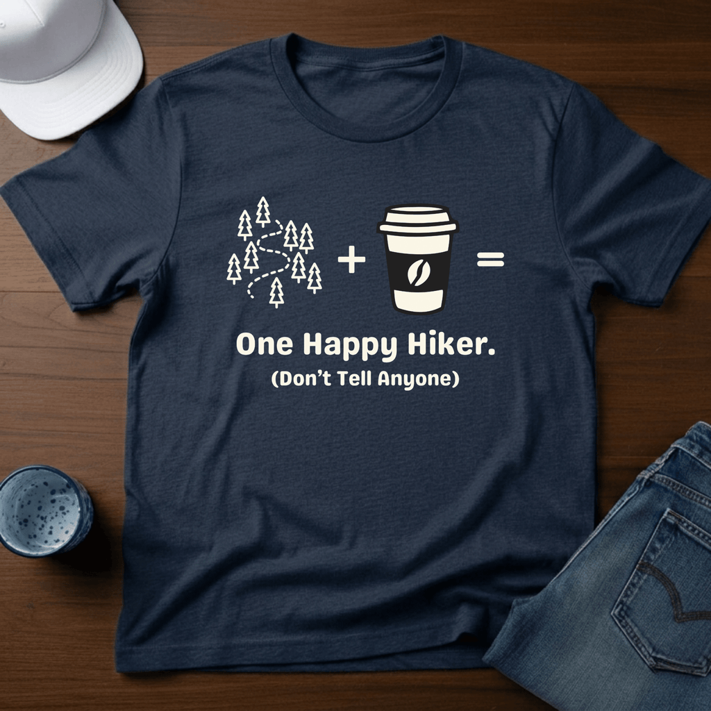 Hiking + Coffee=One Happy Hiker. - (Don't Tell Anyone) T-Shirt - Deadpan Outdoors Co.