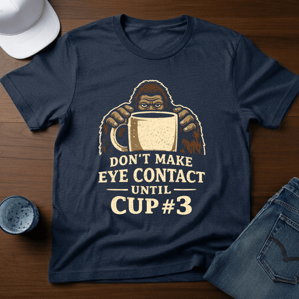 Don't Make Eye Contact Until Cup 3 T-Shirt - Deadpan Outdoors Co.