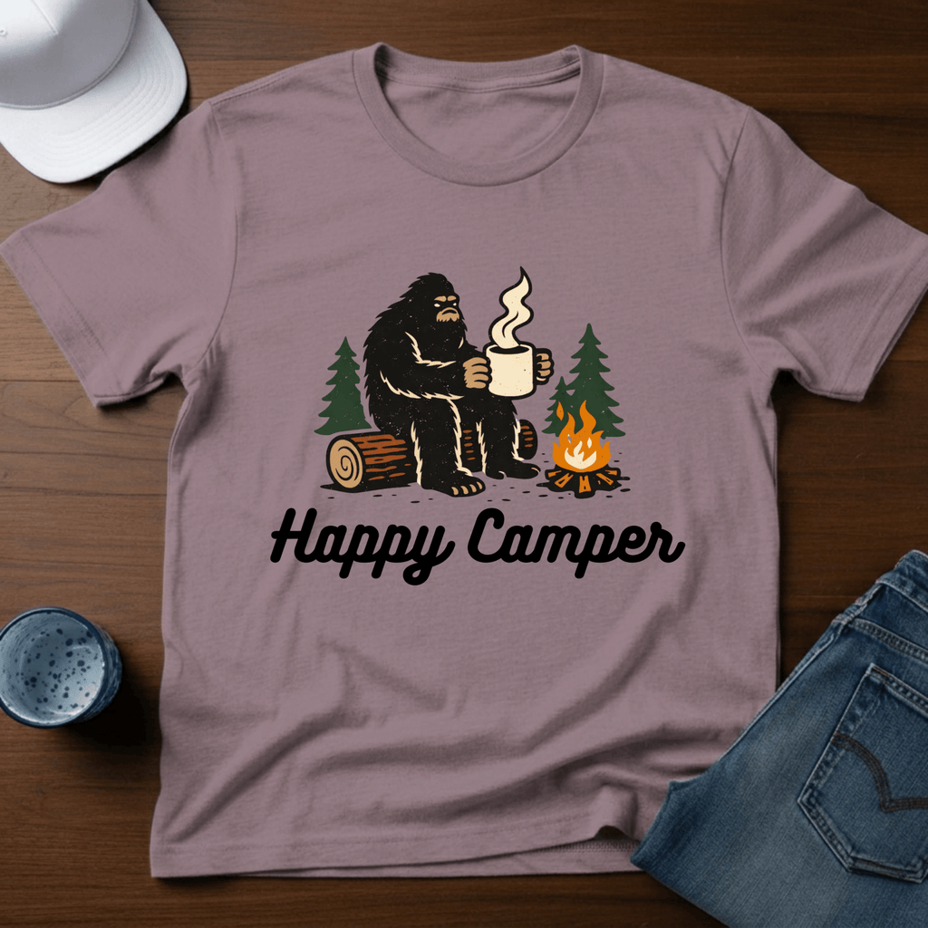 Happy Camper - Bigfoot T-Shirt - Deadpan Outdoors Co.