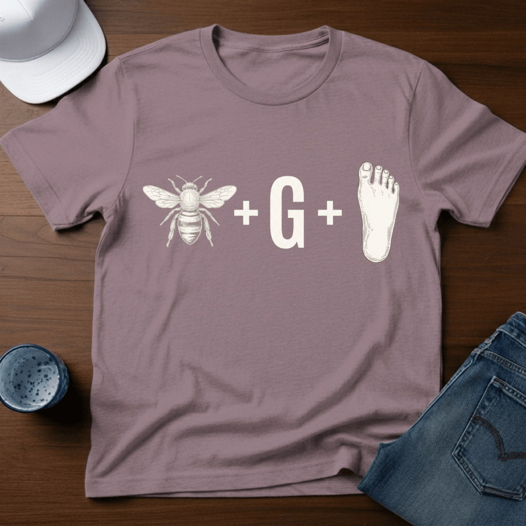 Bee + G + Foot - Bigfoot Rebus Puzzle T-Shirt - Deadpan Outdoors Co.