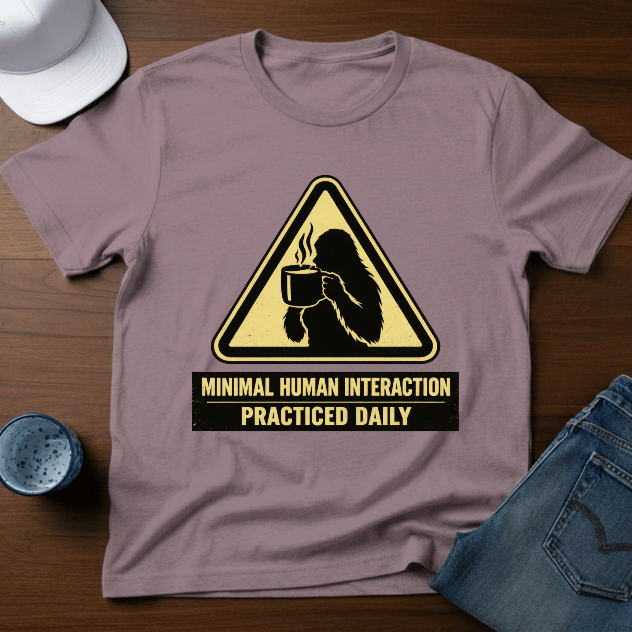 Minimal Human Interaction Practiced Daily - Female Bigfoot T-Shirt - Deadpan Outdoors Co.